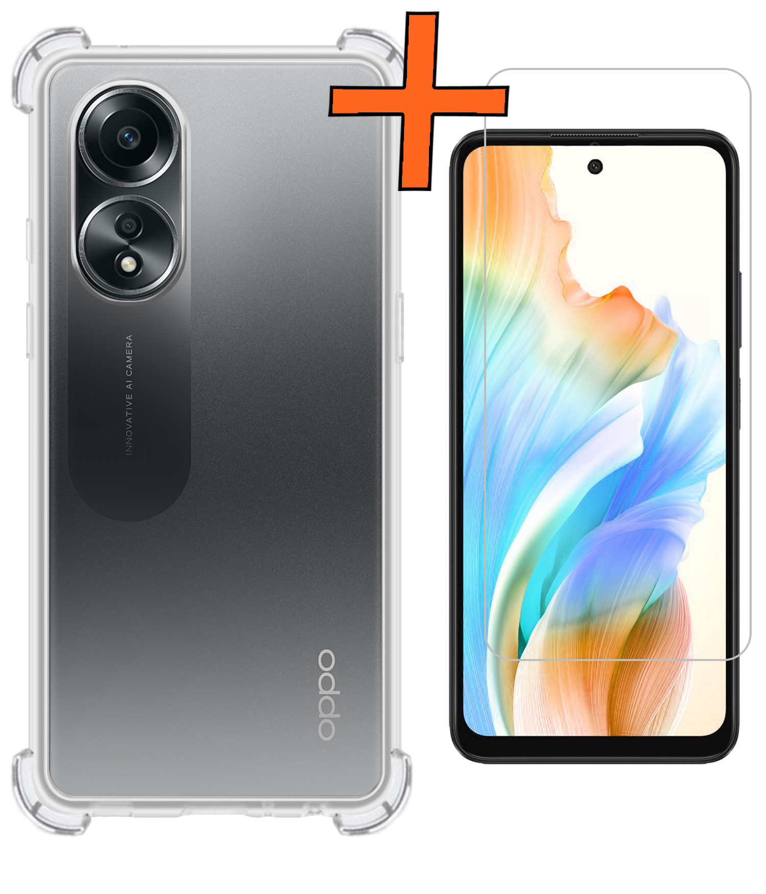Nomfy Hoesje Geschikt voor OPPO A58 Hoesje Shock Proof Cover Case Shockproof Met Screenprotector - Hoes Geschikt voor OPPO A58 Hoes Siliconen Back Case - Transparant