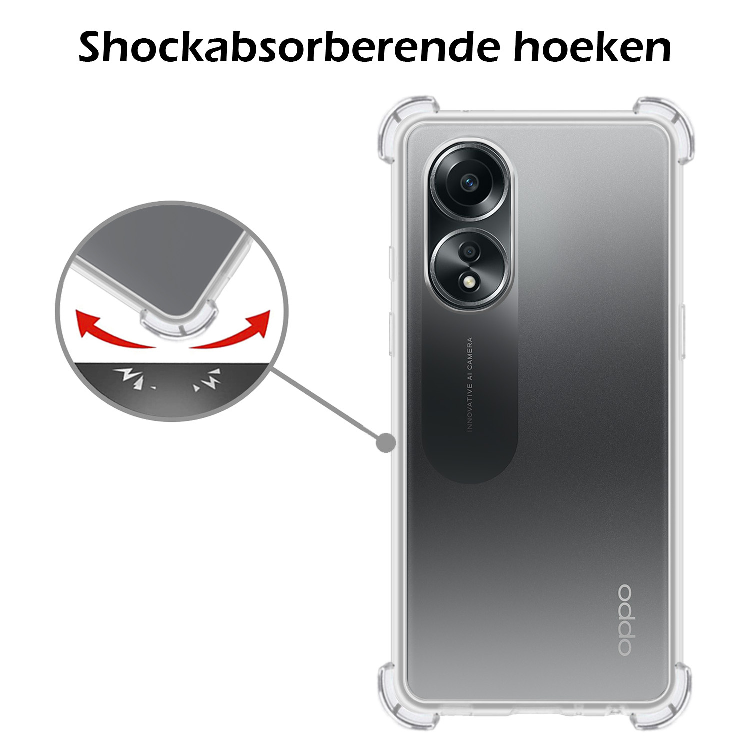 Nomfy Hoesje Geschikt voor OPPO A58 Hoesje Shock Proof Cover Case Shockproof Met 2x Screenprotector - Hoes Geschikt voor OPPO A58 Hoes Siliconen Back Case - Transparant