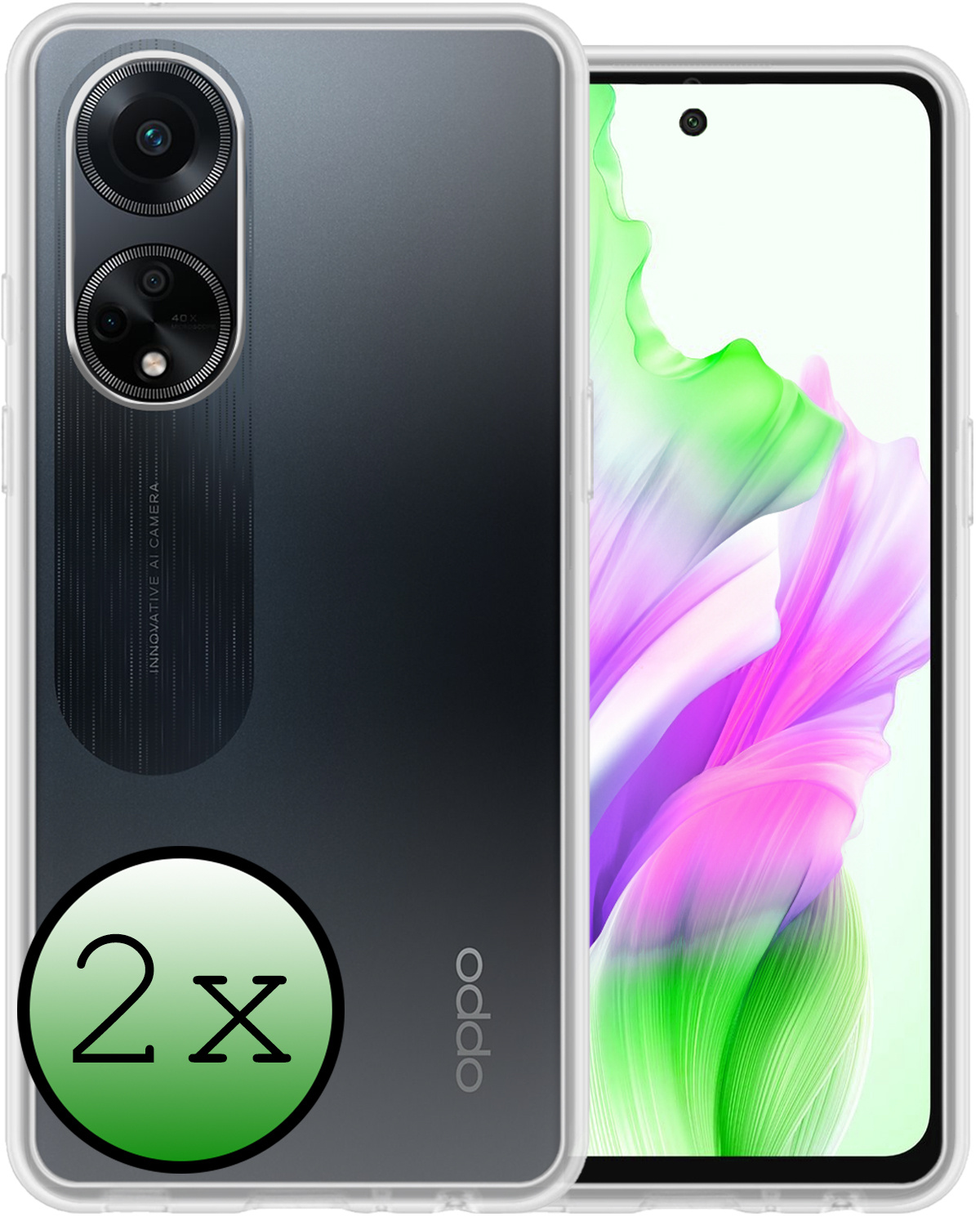 BASEY. Hoes Geschikt voor OPPO A98 Hoesje Siliconen Back Cover Case - Hoesje Geschikt voor OPPO A98 Hoes Cover Hoesje - Transparant - 2 Stuks