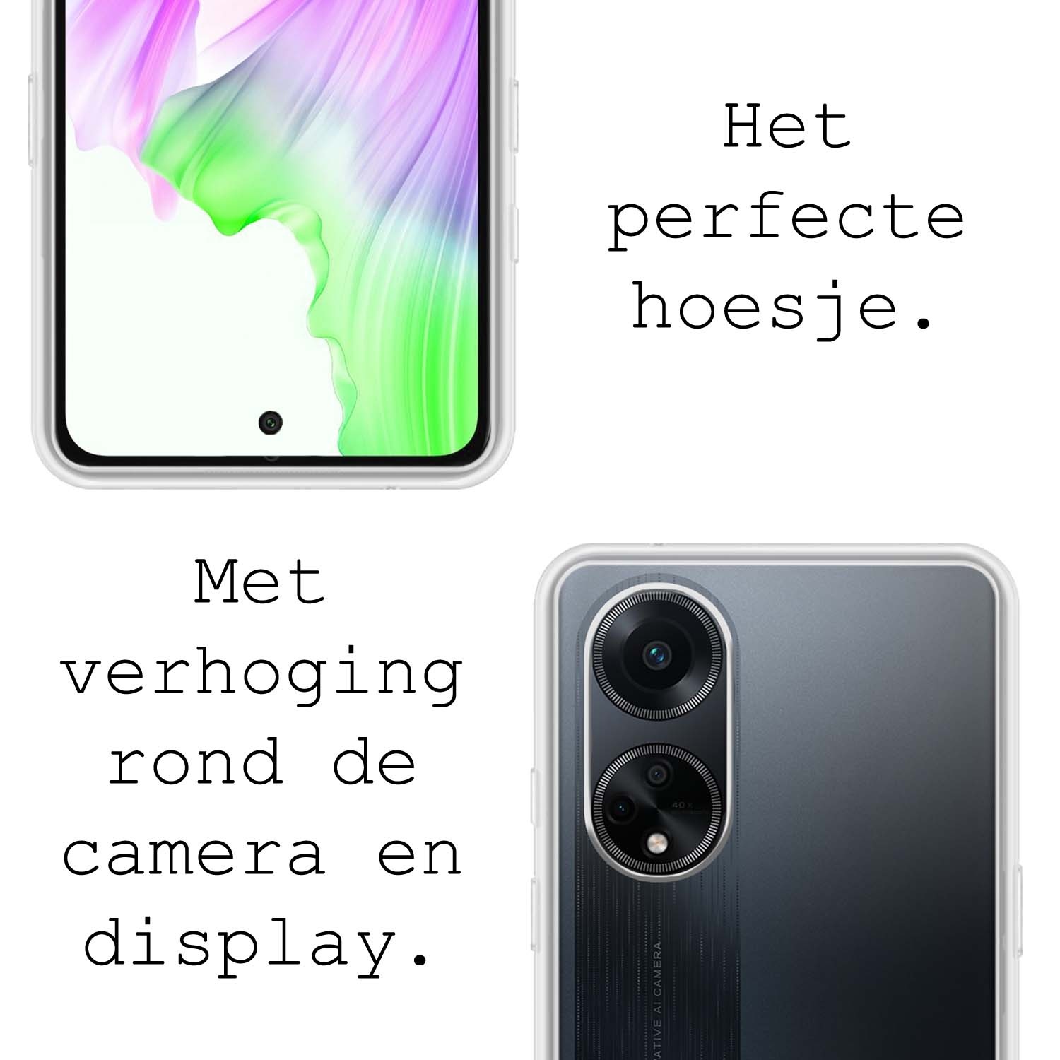 BASEY. Hoes Geschikt voor OPPO A98 Hoesje Siliconen Back Cover Case - Hoesje Geschikt voor OPPO A98 Hoes Cover Hoesje - Transparant - 2 Stuks