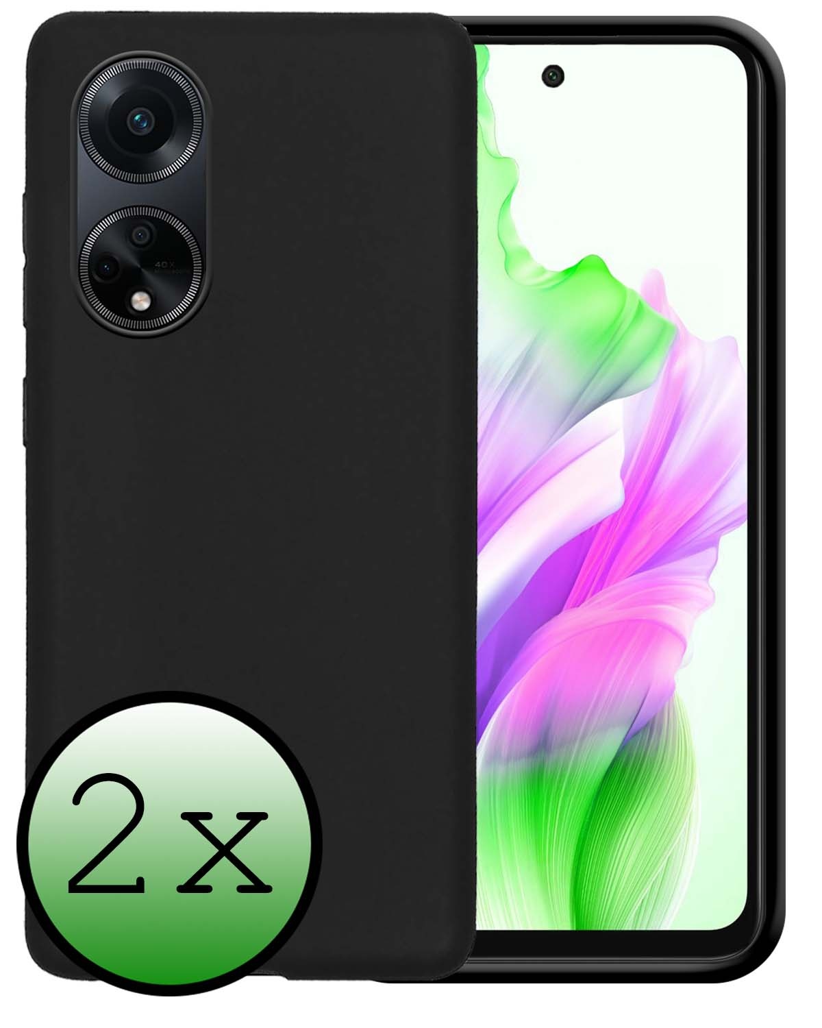 BASEY. Hoes Geschikt voor OPPO A98 Hoesje Siliconen Back Cover Case - Hoesje Geschikt voor OPPO A98 Hoes Cover Hoesje - Zwart - 2 Stuks