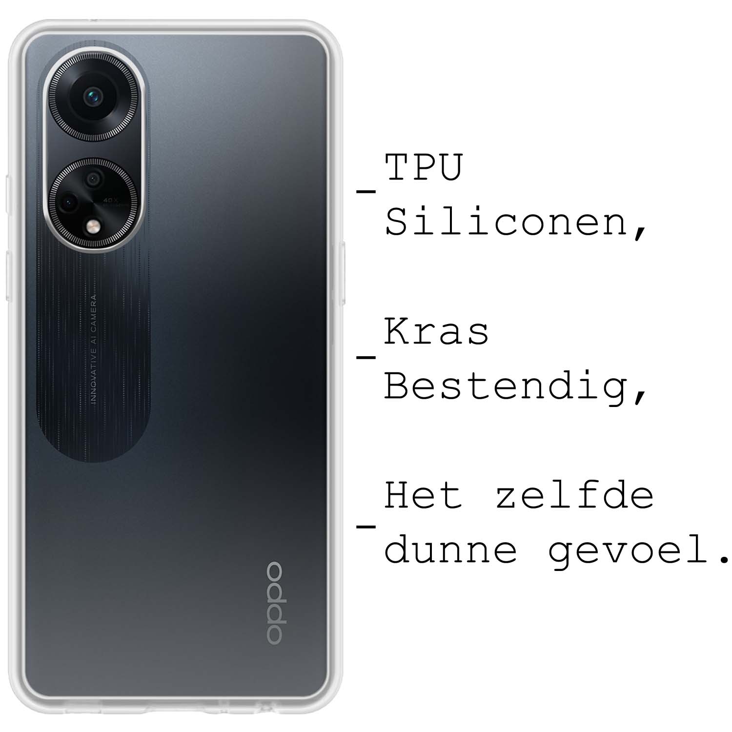BASEY. Hoes Geschikt voor OPPO A98 Hoesje Siliconen Back Cover Case Met Screenprotector - Hoesje Geschikt voor OPPO A98 Hoes Cover Hoesje - Transparant