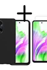 BASEY. Hoes Geschikt voor OPPO A98 Hoesje Siliconen Back Cover Case Met Screenprotector - Hoesje Geschikt voor OPPO A98 Hoes Cover Hoesje - Zwart