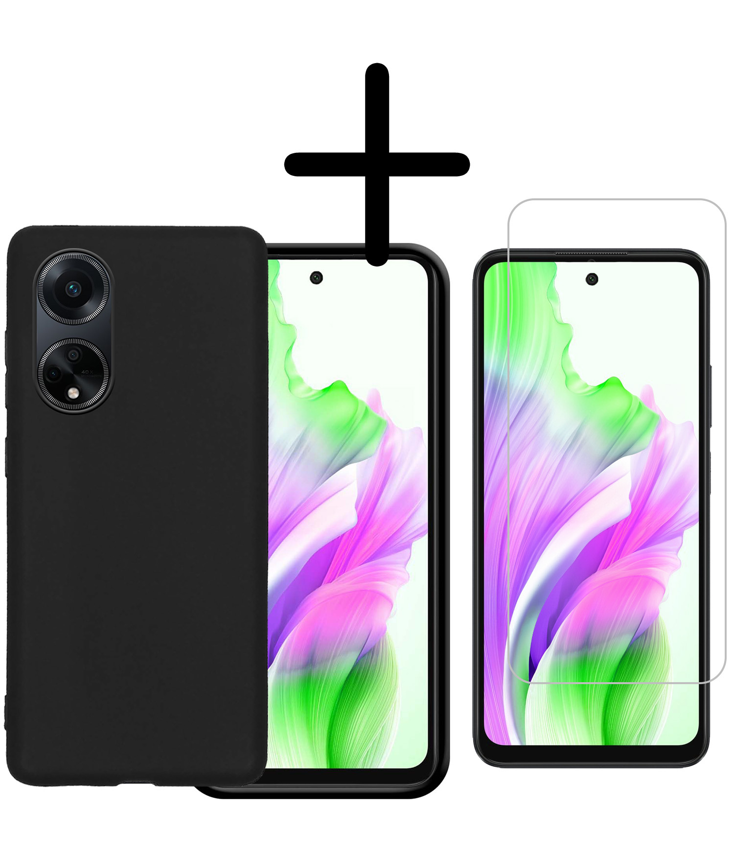 BASEY. Hoes Geschikt voor OPPO A98 Hoesje Siliconen Back Cover Case Met Screenprotector - Hoesje Geschikt voor OPPO A98 Hoes Cover Hoesje - Zwart