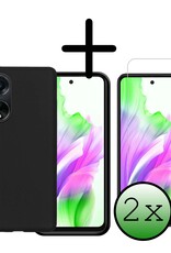 BASEY. Hoes Geschikt voor OPPO A98 Hoesje Siliconen Back Cover Case Met 2x Screenprotector - Hoesje Geschikt voor OPPO A98 Hoes Cover Hoesje - Zwart