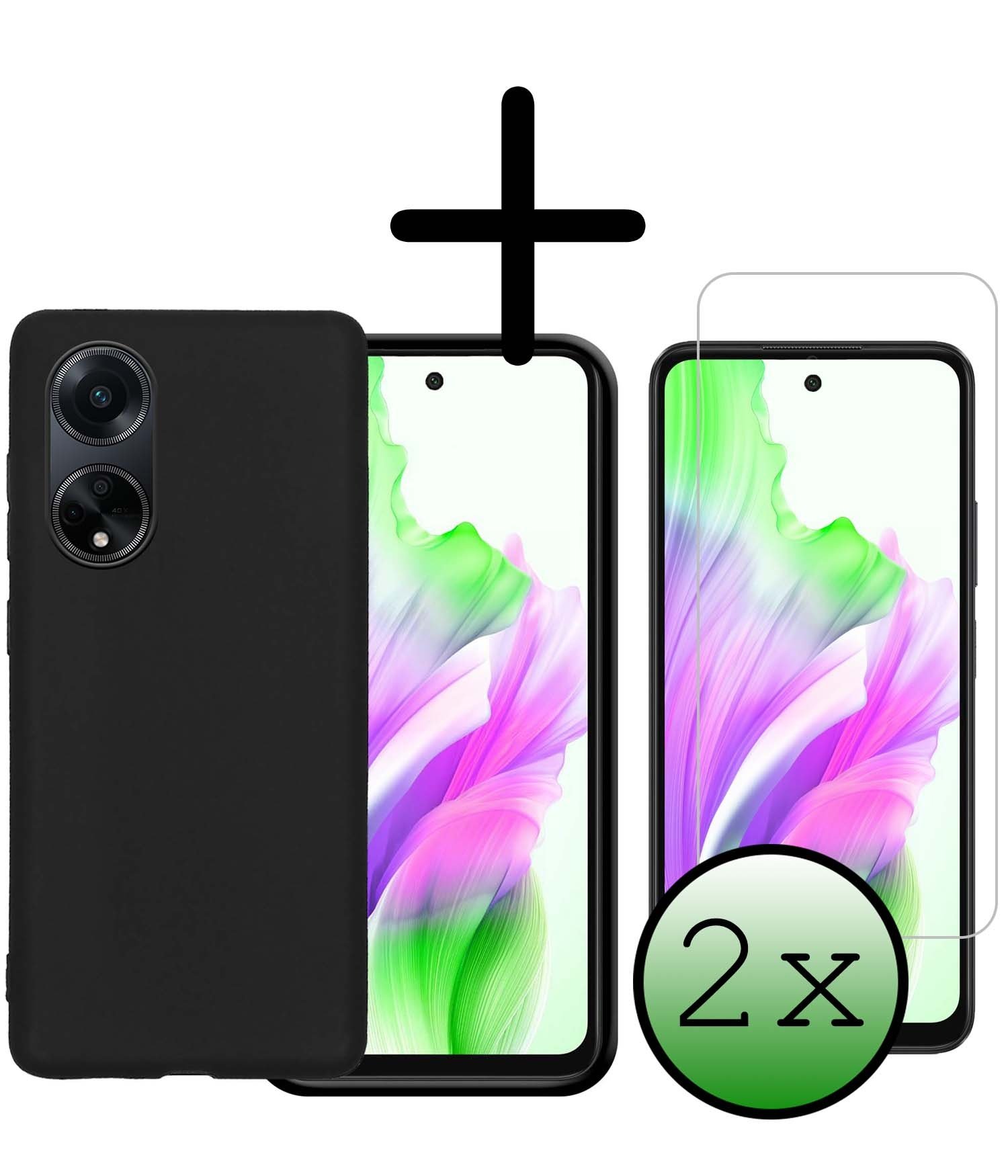 BASEY. Hoes Geschikt voor OPPO A98 Hoesje Siliconen Back Cover Case Met 2x Screenprotector - Hoesje Geschikt voor OPPO A98 Hoes Cover Hoesje - Zwart