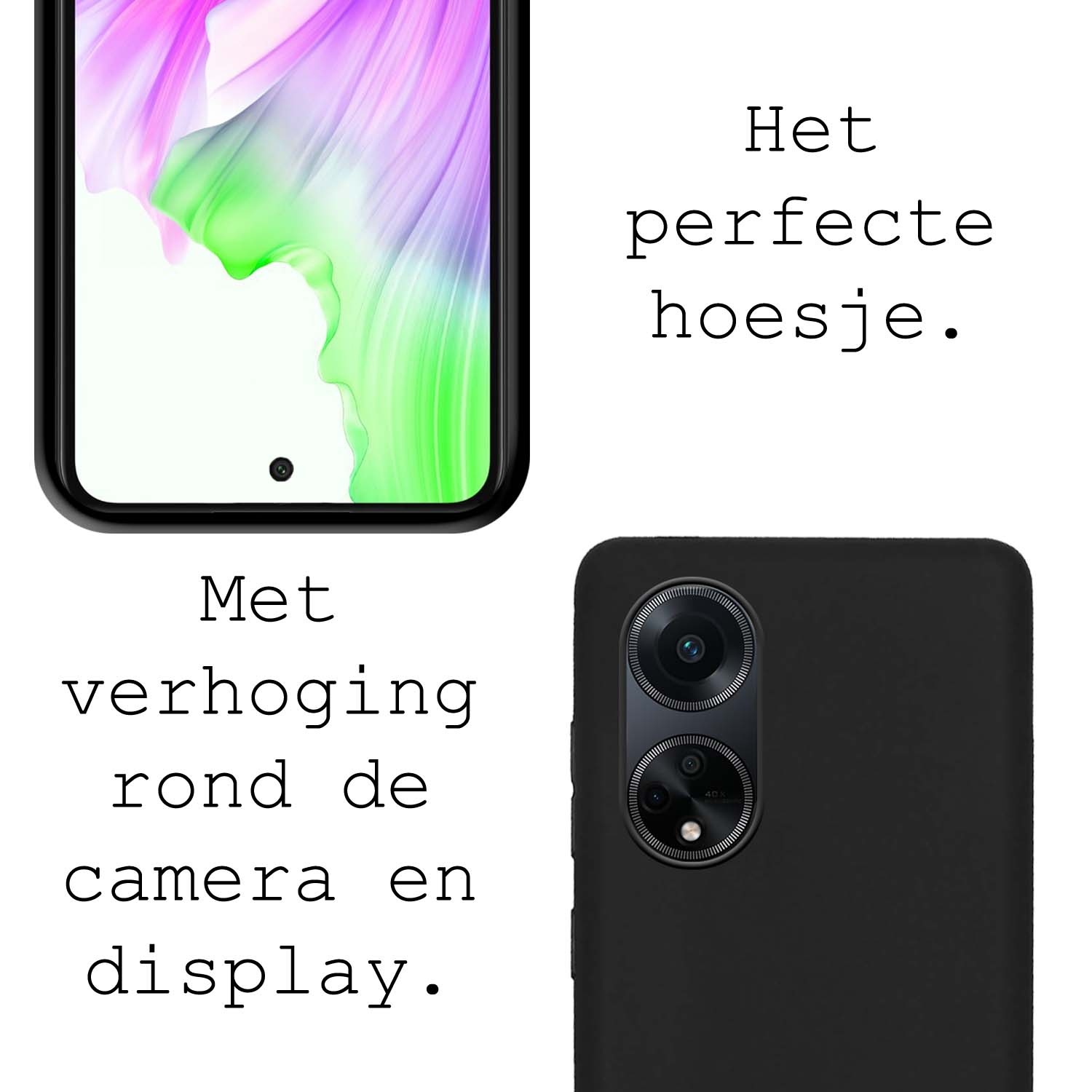 BASEY. Hoes Geschikt voor OPPO A98 Hoesje Siliconen Back Cover Case Met 2x Screenprotector - Hoesje Geschikt voor OPPO A98 Hoes Cover Hoesje - Zwart