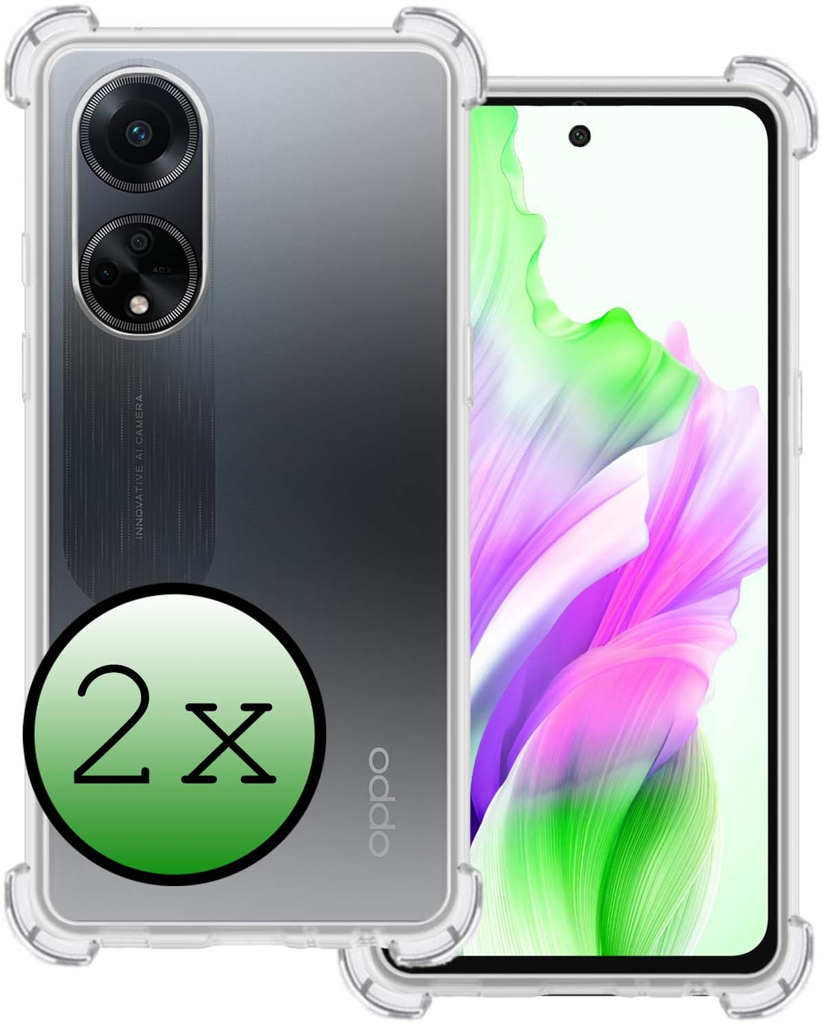 BASEY. Hoes Geschikt voor OPPO A98 Hoesje Shock Proof Case Hoes Siliconen - Hoesje Geschikt voor OPPO A98 Hoes Cover Shockproof - Transparant - 2 Stuks