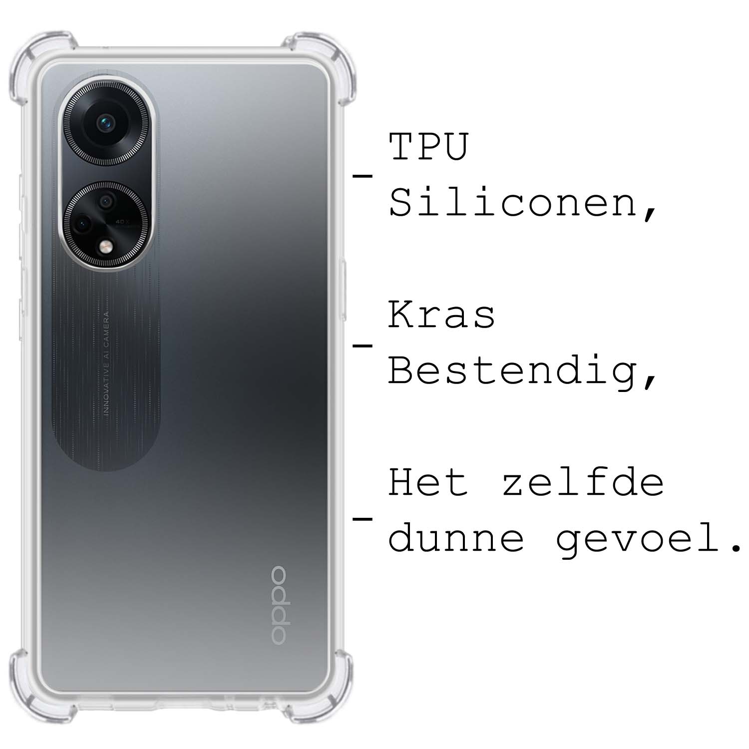 BASEY. Hoes Geschikt voor OPPO A98 Hoesje Shock Proof Case Hoes Siliconen Met Screenprotector - Hoesje Geschikt voor OPPO A98 Hoes Cover Shockproof - Transparant