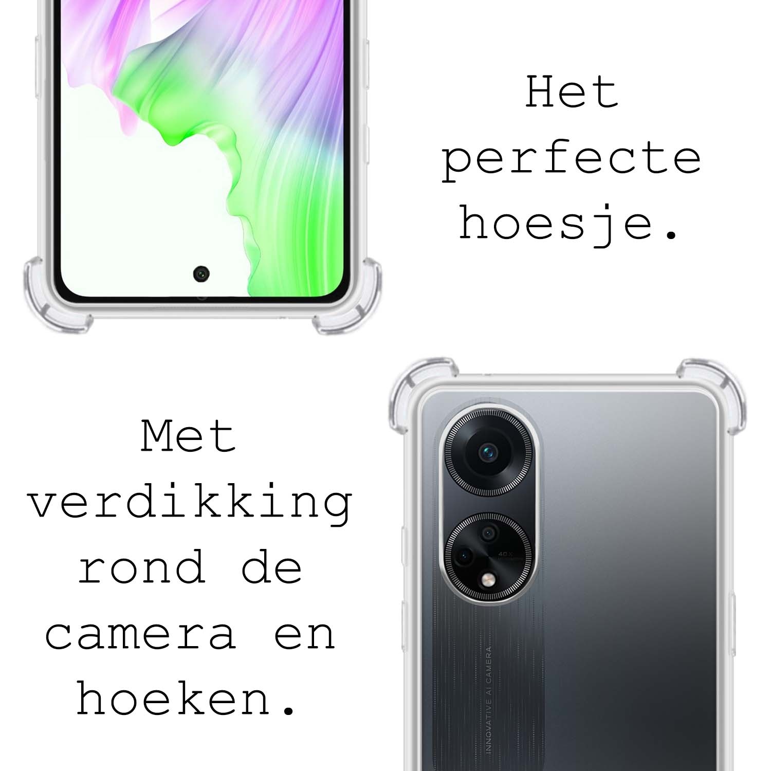 BASEY. Hoes Geschikt voor OPPO A98 Hoesje Shock Proof Case Hoes Siliconen Met Screenprotector - Hoesje Geschikt voor OPPO A98 Hoes Cover Shockproof - Transparant