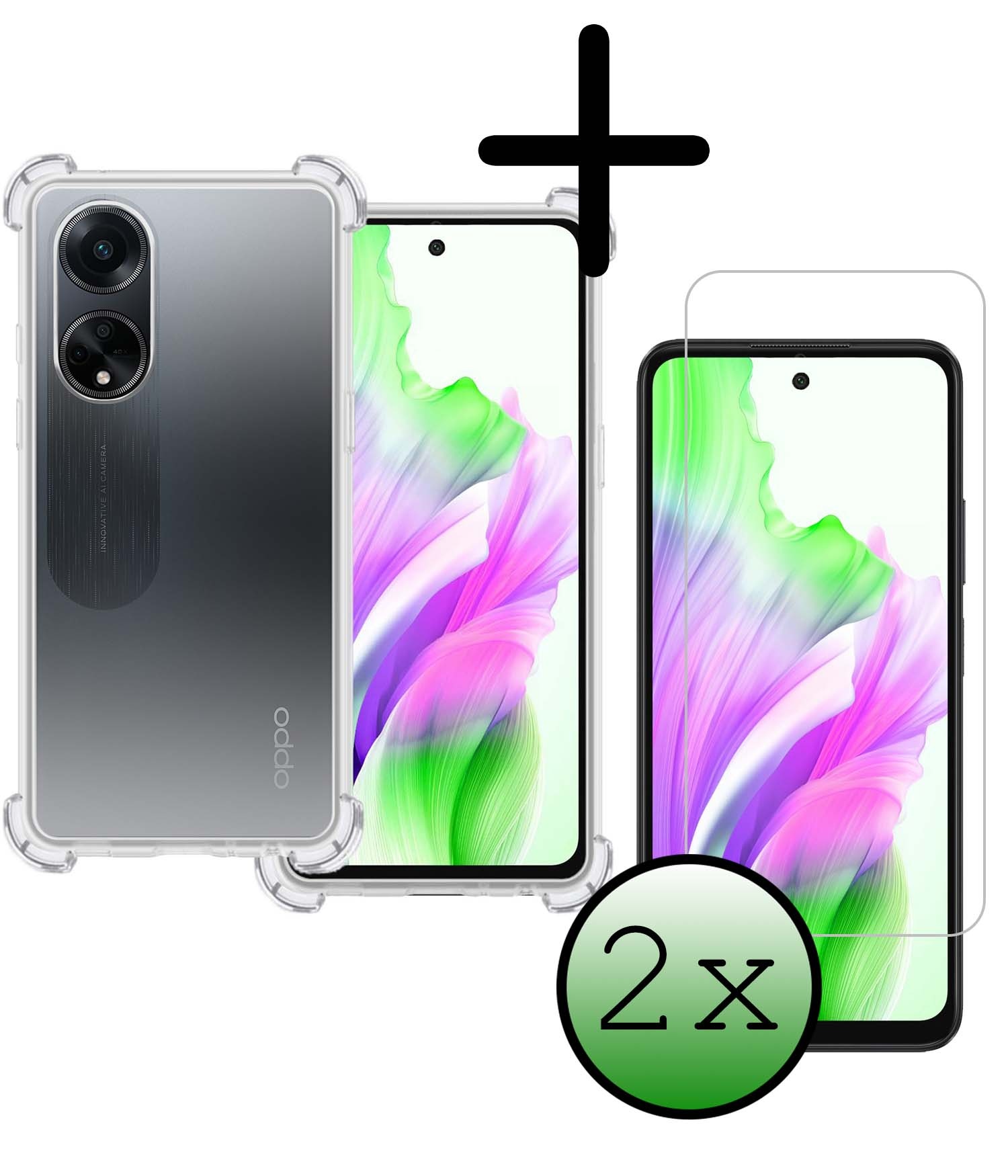 BASEY. Hoes Geschikt voor OPPO A98 Hoesje Shock Proof Case Hoes Siliconen Met 2x Screenprotector - Hoesje Geschikt voor OPPO A98 Hoes Cover Shockproof - Transparant