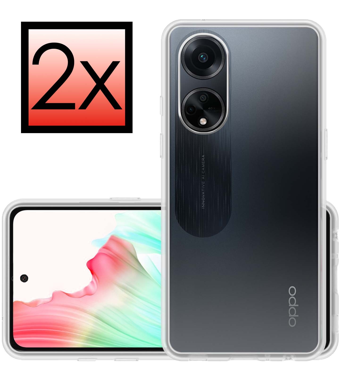 NoXx Hoes Geschikt voor OPPO A98 Hoesje Cover Siliconen Back Case Hoes - Transparant - 2x