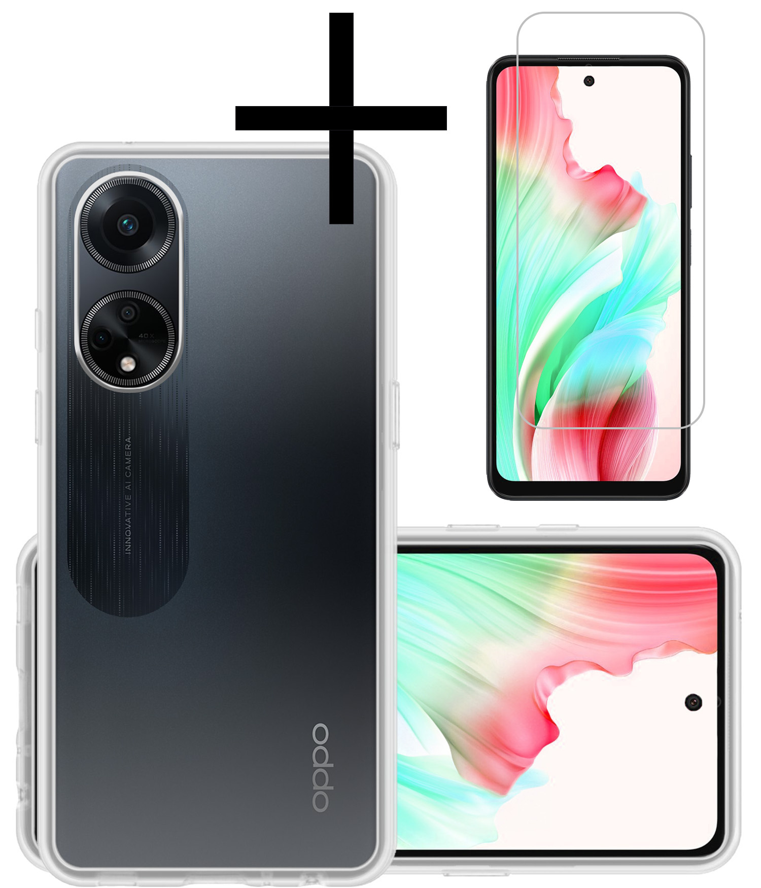 NoXx Hoes Geschikt voor OPPO A98 Hoesje Cover Siliconen Back Case Hoes Met Screenprotector - Transparant