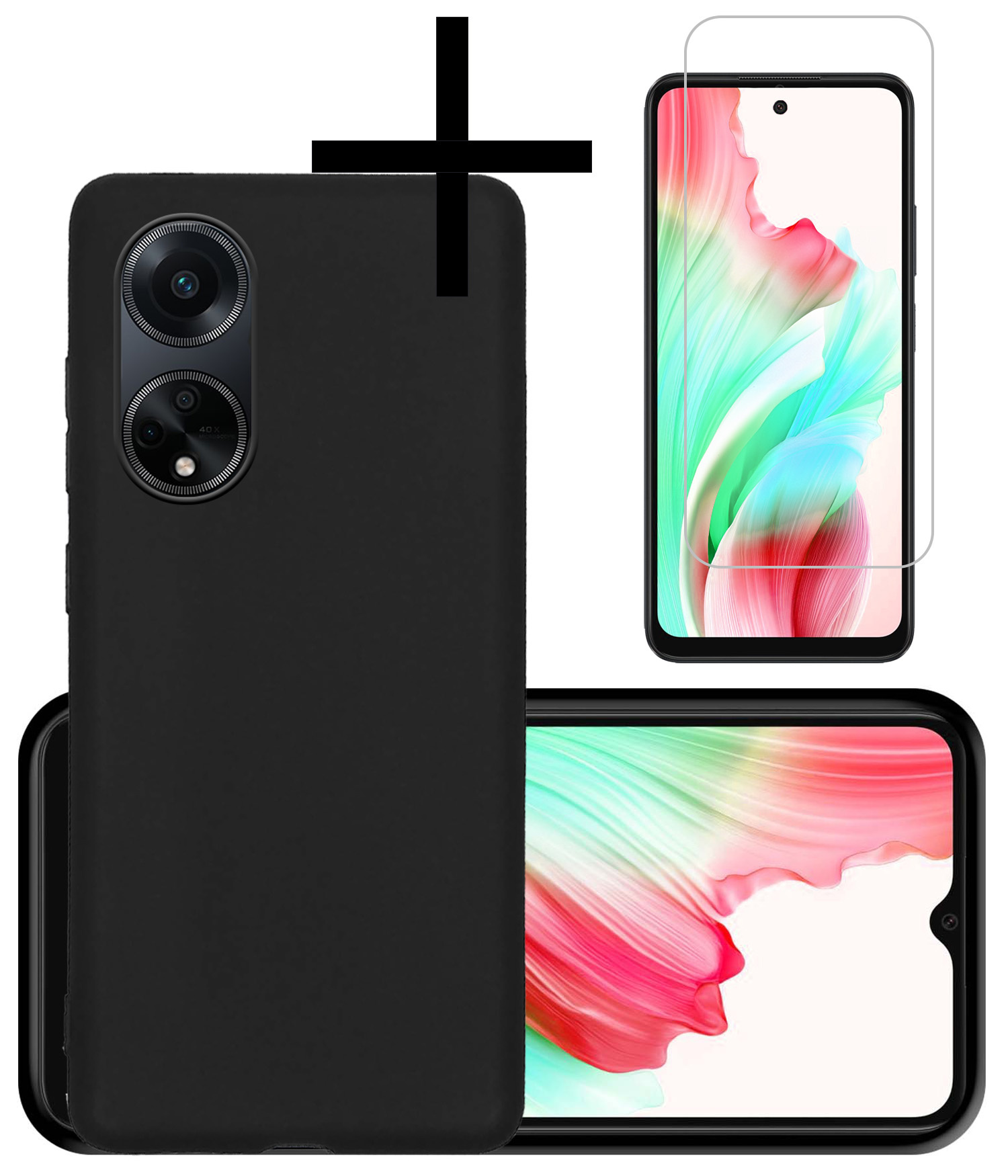NoXx Hoes Geschikt voor OPPO A98 Hoesje Cover Siliconen Back Case Hoes Met Screenprotector - Zwart