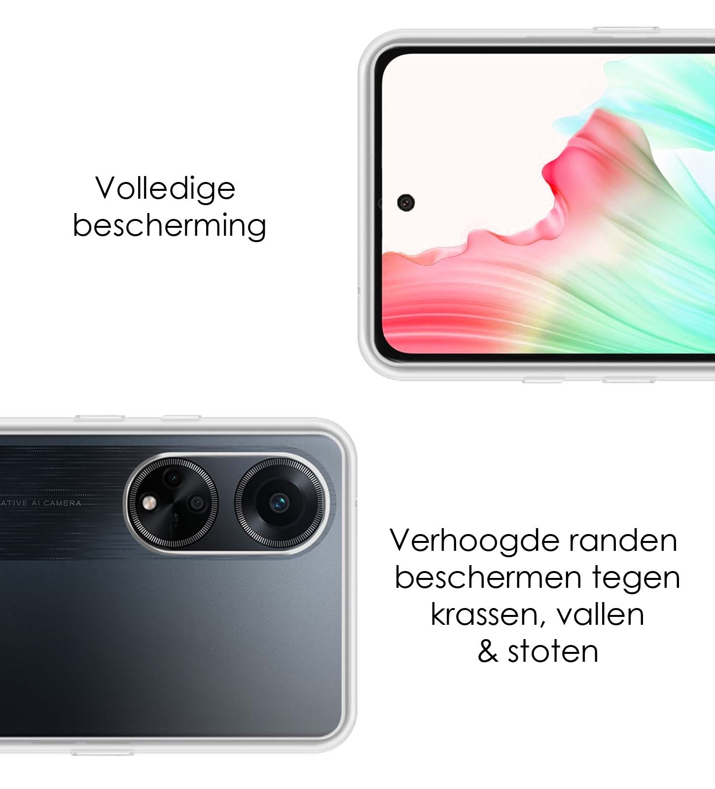 NoXx Hoes Geschikt voor OPPO A98 Hoesje Cover Siliconen Back Case Hoes Met 2x Screenprotector - Transparant