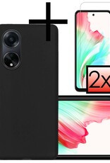 NoXx Hoes Geschikt voor OPPO A98 Hoesje Cover Siliconen Back Case Hoes Met 2x Screenprotector - Zwart