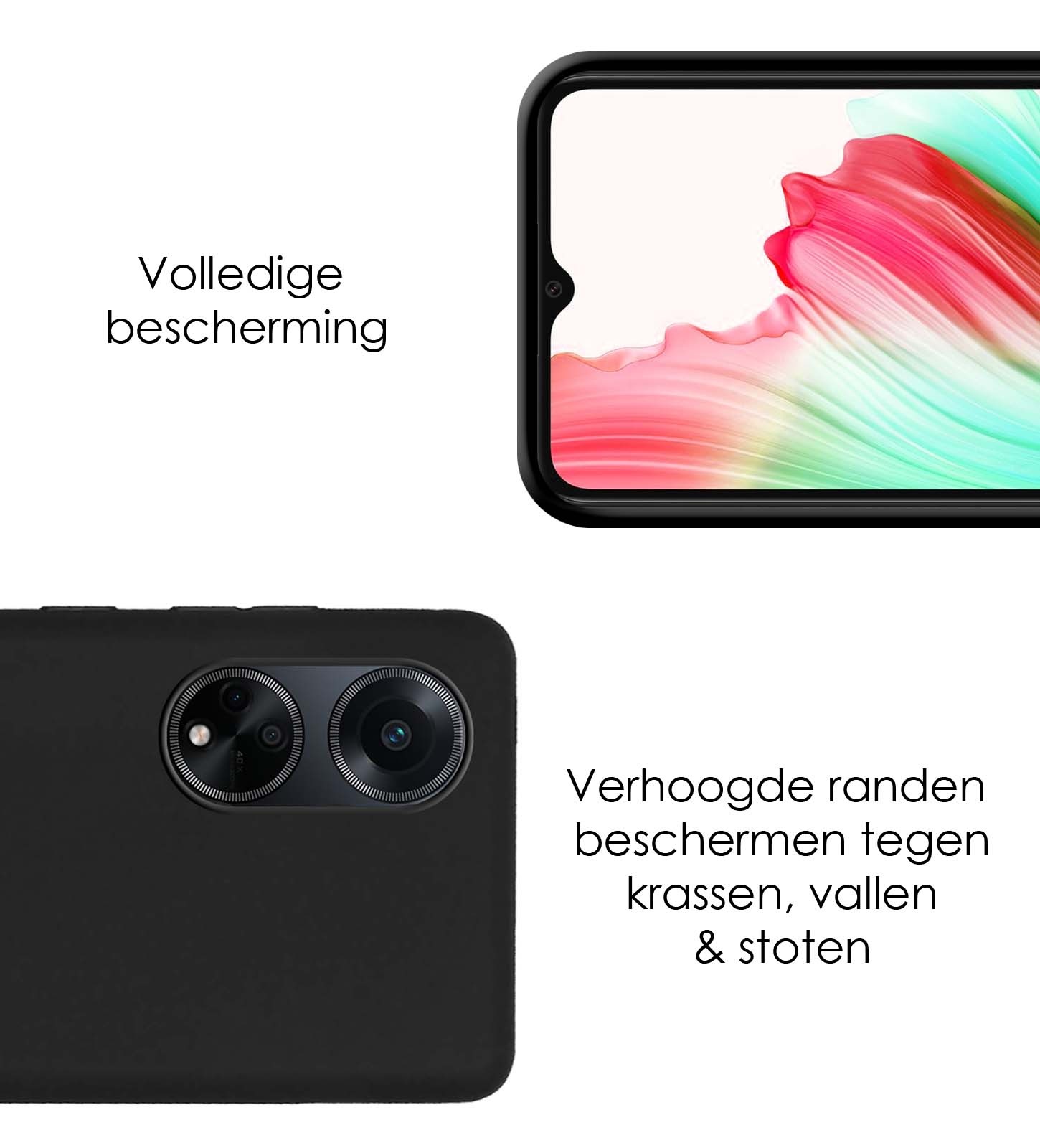 NoXx Hoes Geschikt voor OPPO A98 Hoesje Cover Siliconen Back Case Hoes Met 2x Screenprotector - Zwart