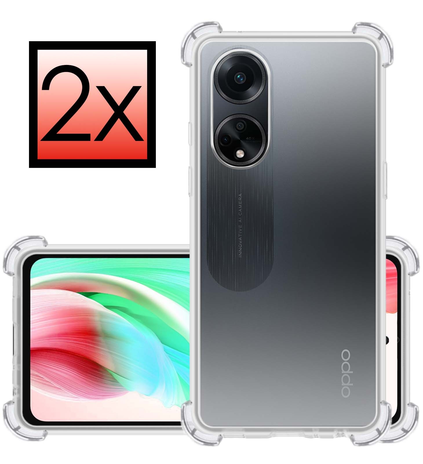 NoXx Hoes Geschikt voor OPPO A98 Hoesje Siliconen Cover Shock Proof Back Case Shockproof Hoes - Transparant - 2x