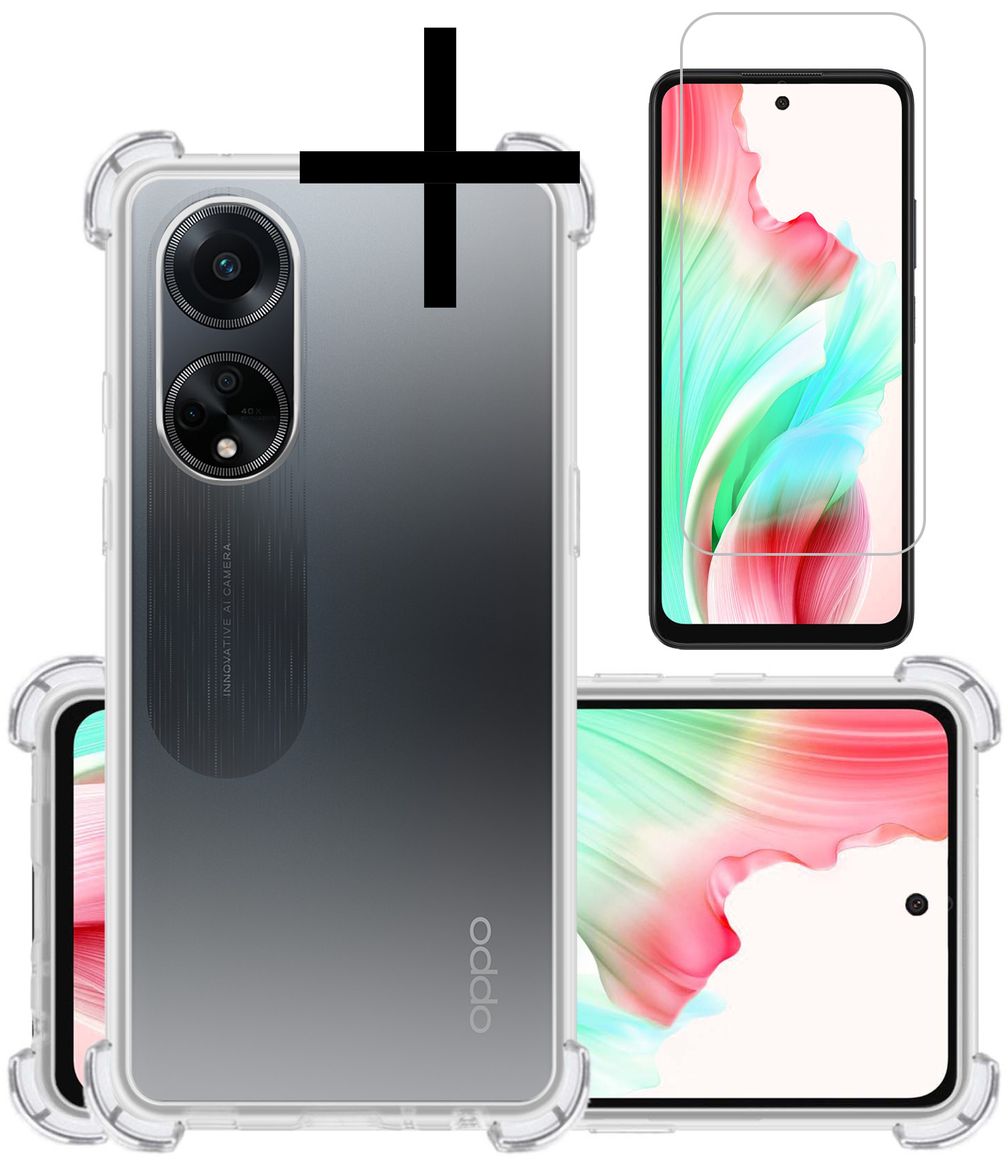 NoXx Hoes Geschikt voor OPPO A98 Hoesje Siliconen Cover Shock Proof Back Case Shockproof Hoes Met Screenprotector - Transparant