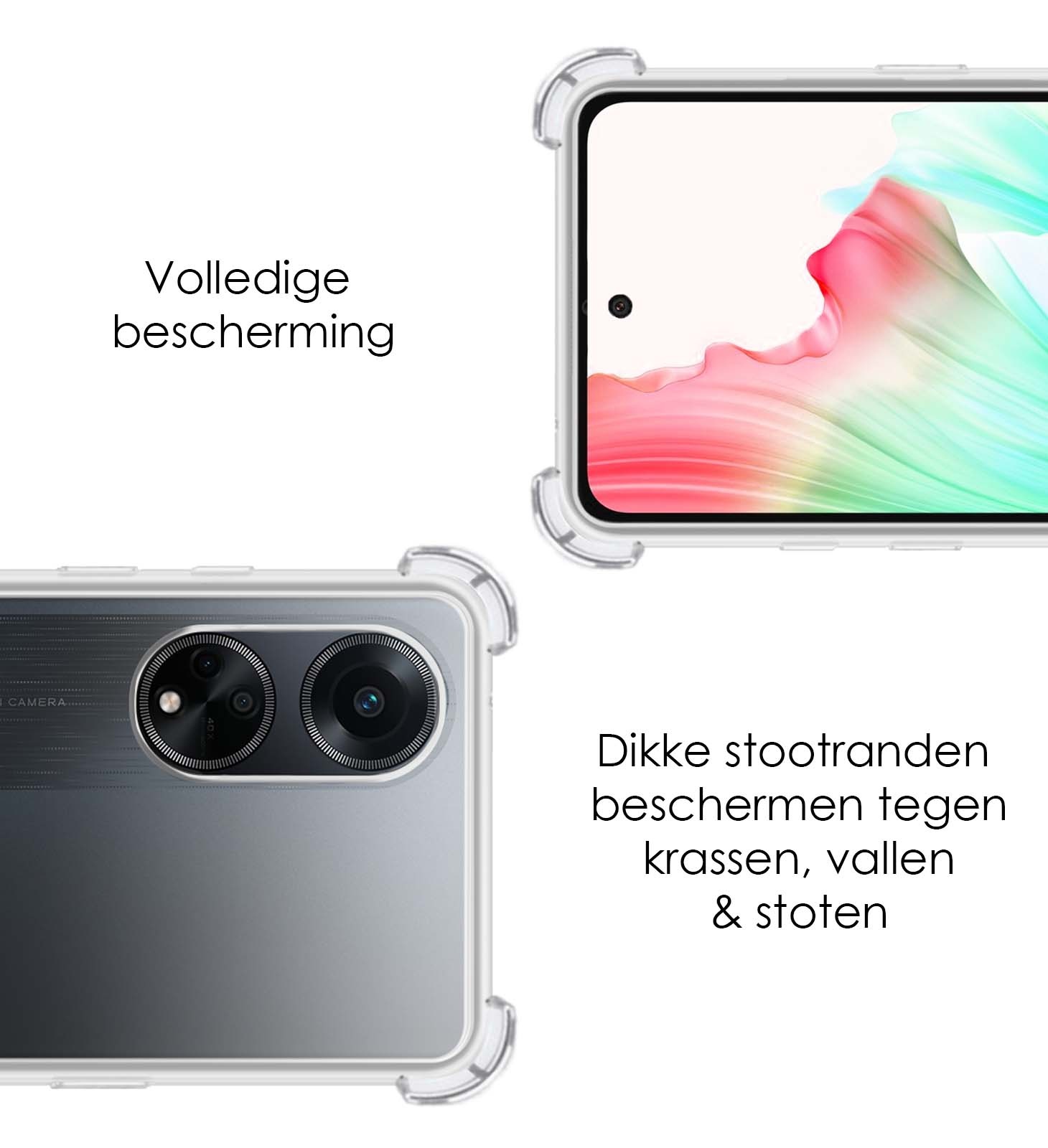 NoXx Hoes Geschikt voor OPPO A98 Hoesje Siliconen Cover Shock Proof Back Case Shockproof Hoes Met 2x Screenprotector - Transparant