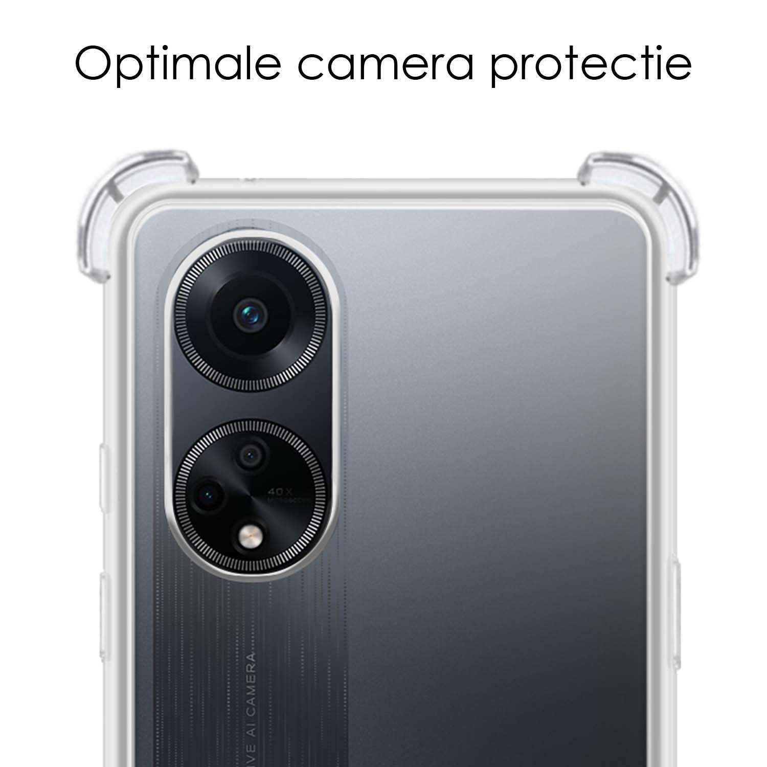 NoXx Hoes Geschikt voor OPPO A98 Hoesje Siliconen Cover Shock Proof Back Case Shockproof Hoes Met 2x Screenprotector - Transparant