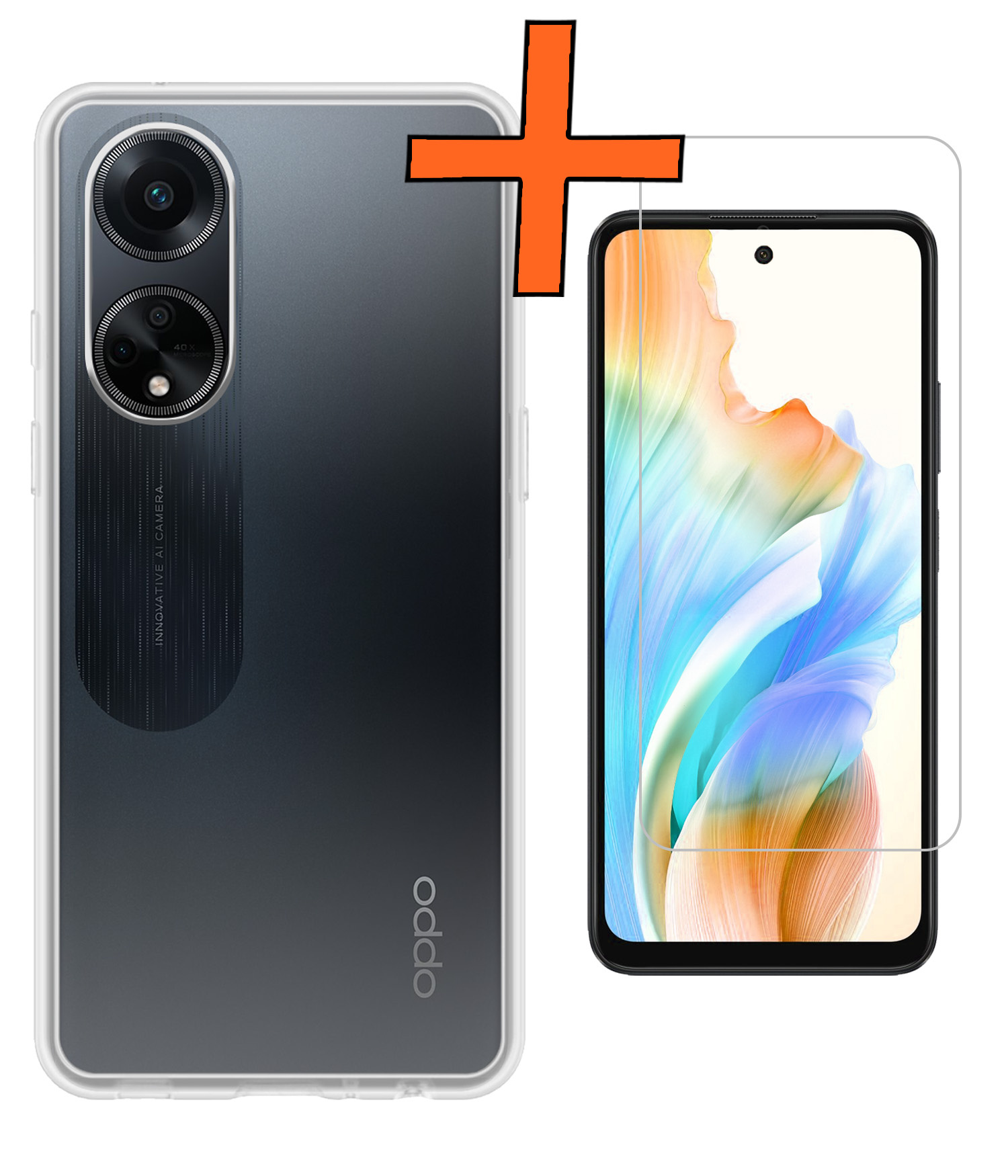 Nomfy Hoesje Geschikt voor OPPO A98 Hoesje Siliconen Cover Case Met Screenprotector - Hoes Geschikt voor OPPO A98 Hoes Back Case - Transparant
