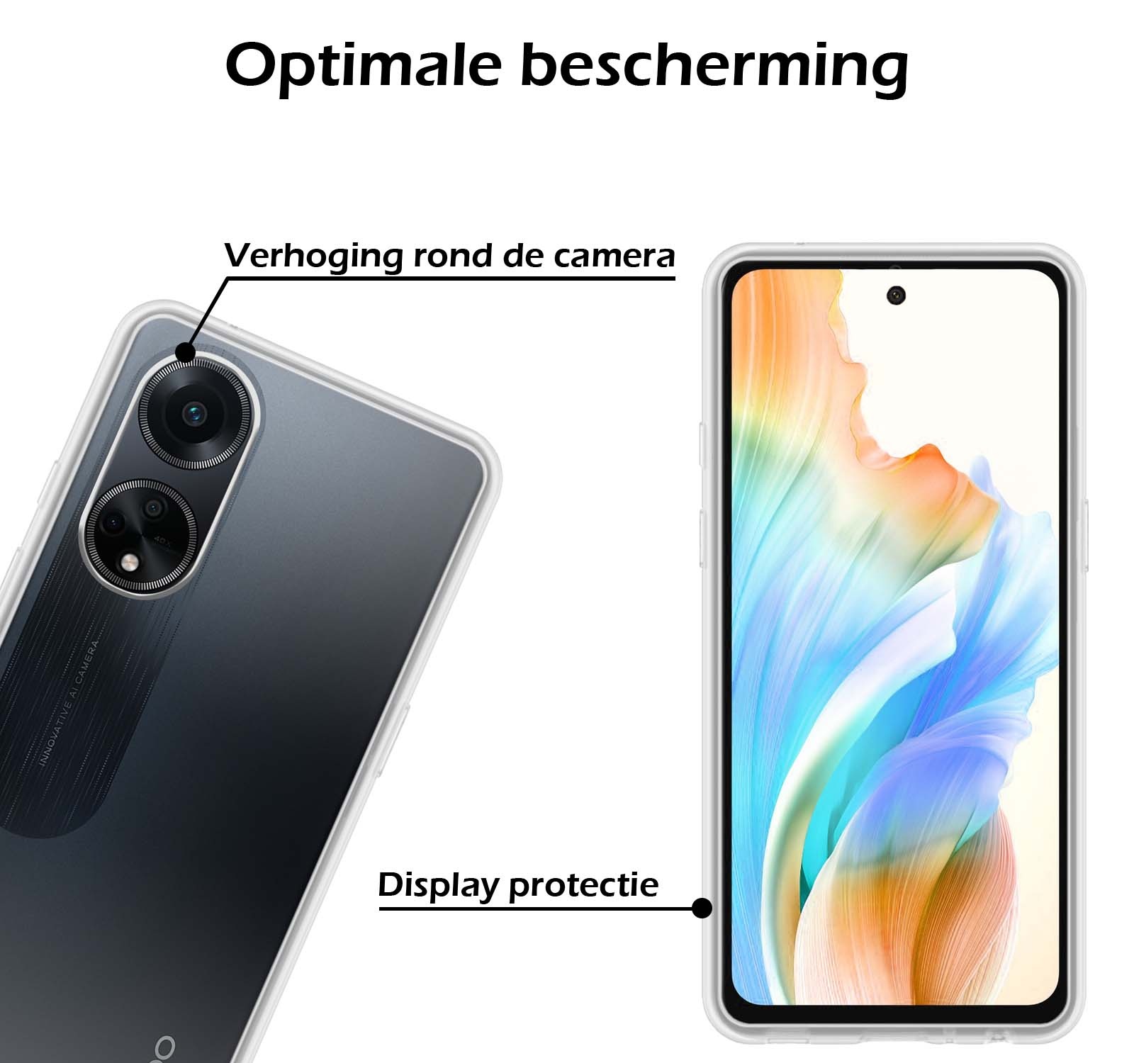 Nomfy Hoesje Geschikt voor OPPO A98 Hoesje Siliconen Cover Case Met 2x Screenprotector - Hoes Geschikt voor OPPO A98 Hoes Back Case - Transparant