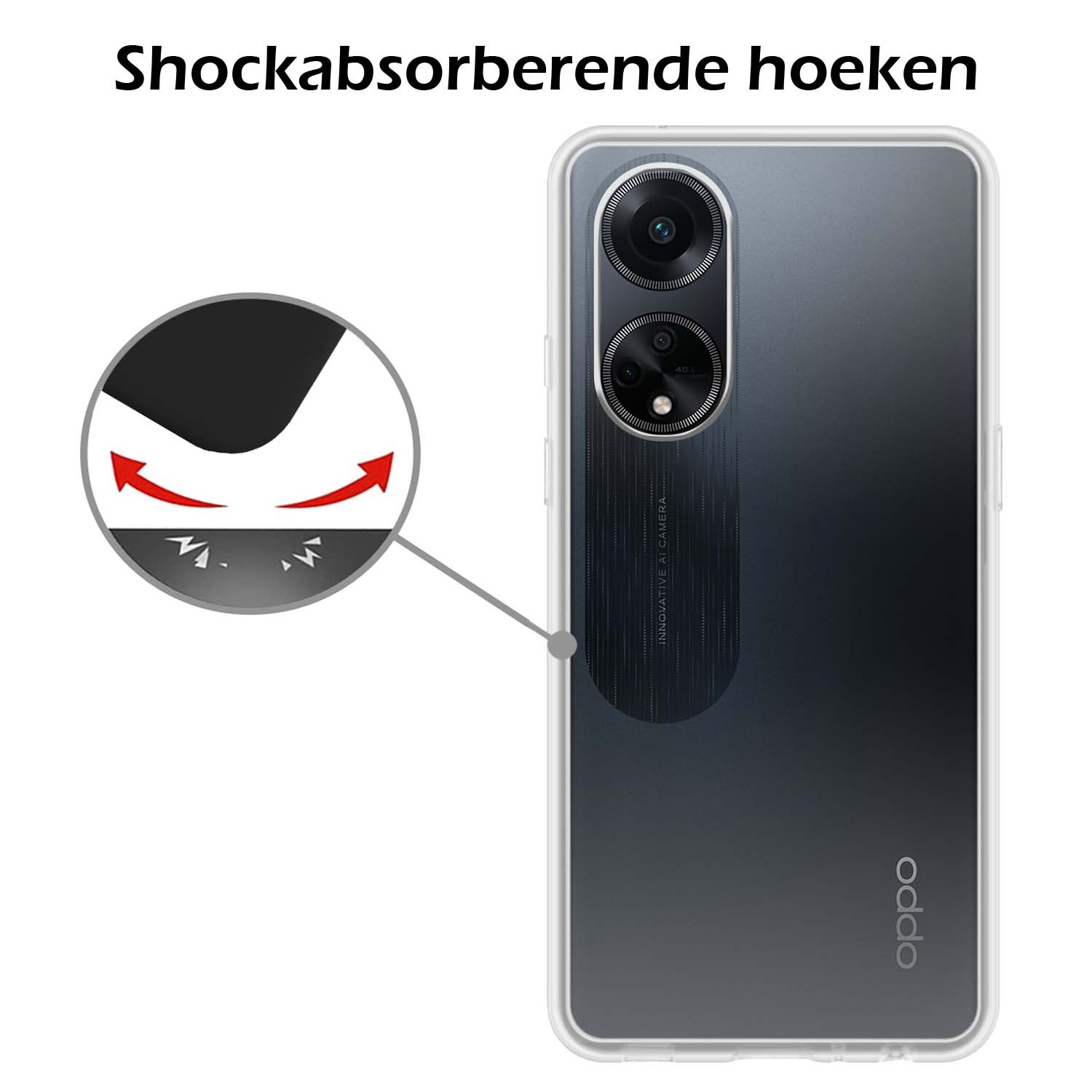 Nomfy Hoesje Geschikt voor OPPO A98 Hoesje Siliconen Cover Case Met 2x Screenprotector - Hoes Geschikt voor OPPO A98 Hoes Back Case - Transparant