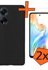 Nomfy Hoesje Geschikt voor OPPO A98 Hoesje Siliconen Cover Case Met 2x Screenprotector - Hoes Geschikt voor OPPO A98 Hoes Back Case - Zwart