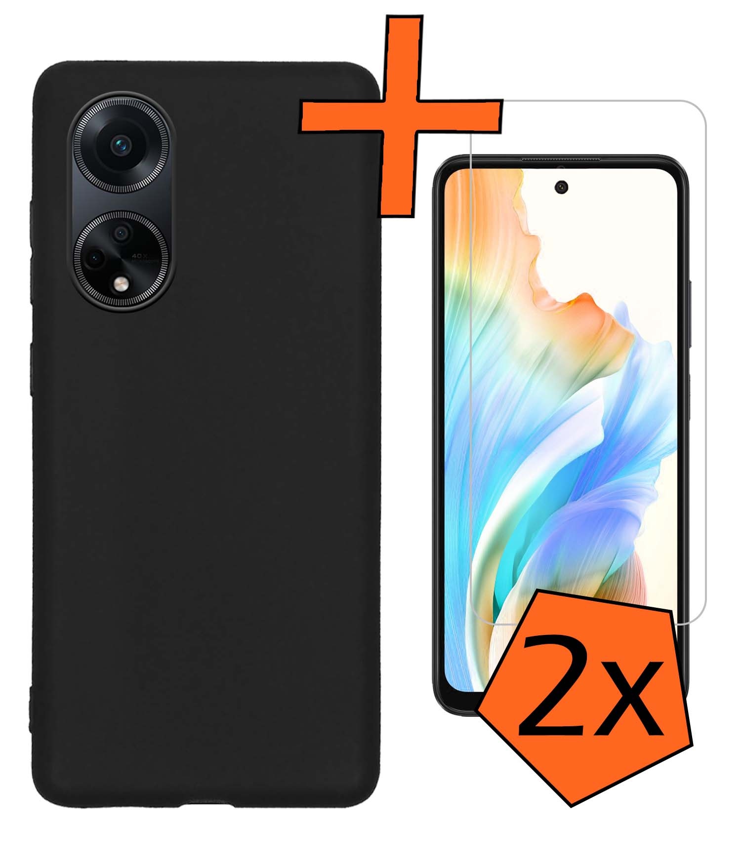 Nomfy Hoesje Geschikt voor OPPO A98 Hoesje Siliconen Cover Case Met 2x Screenprotector - Hoes Geschikt voor OPPO A98 Hoes Back Case - Zwart