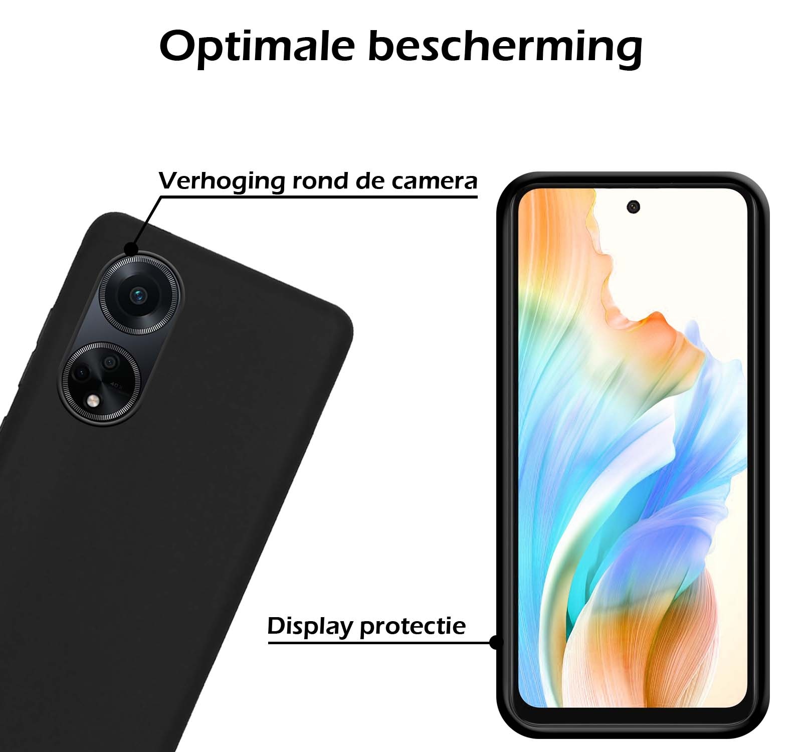 Nomfy Hoesje Geschikt voor OPPO A98 Hoesje Siliconen Cover Case Met 2x Screenprotector - Hoes Geschikt voor OPPO A98 Hoes Back Case - Zwart