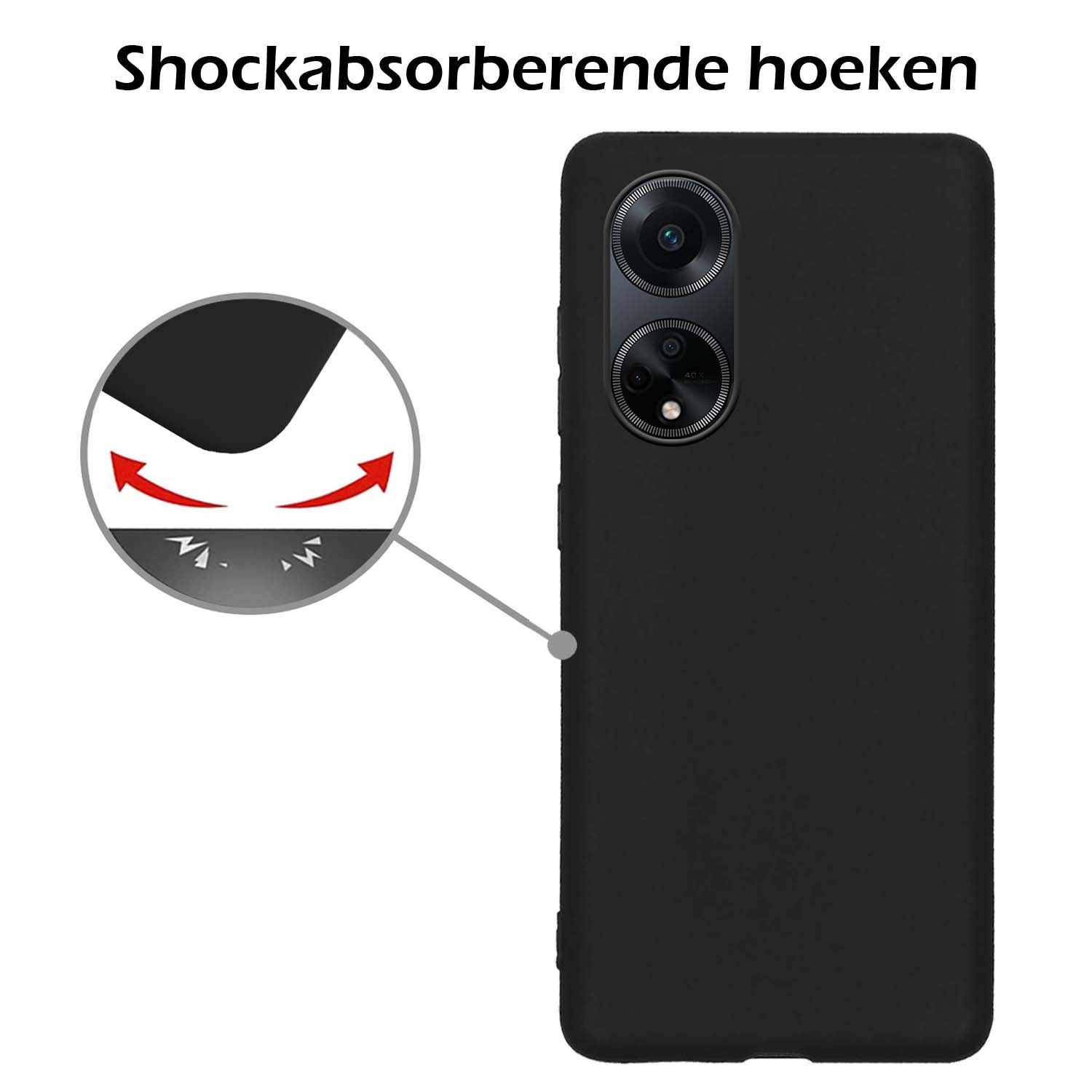 Nomfy Hoesje Geschikt voor OPPO A98 Hoesje Siliconen Cover Case Met 2x Screenprotector - Hoes Geschikt voor OPPO A98 Hoes Back Case - Zwart