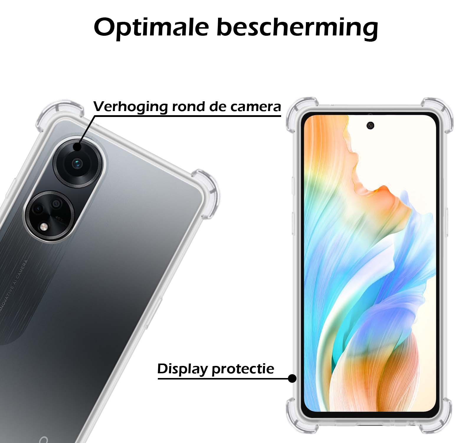 Nomfy Hoesje Geschikt voor OPPO A98 Hoesje Shock Proof Cover Case Shockproof Met Screenprotector - Hoes Geschikt voor OPPO A98 Hoes Siliconen Back Case - Transparant