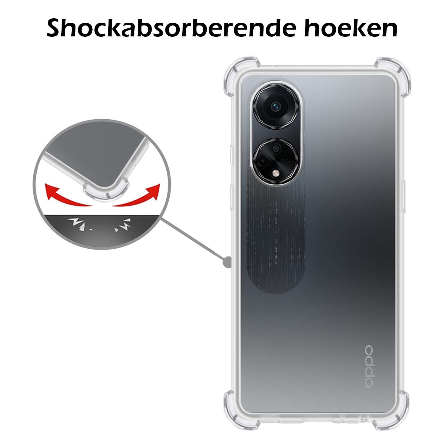 Nomfy Hoesje Geschikt voor OPPO A98 Hoesje Shock Proof Cover Case Shockproof Met Screenprotector - Hoes Geschikt voor OPPO A98 Hoes Siliconen Back Case - Transparant