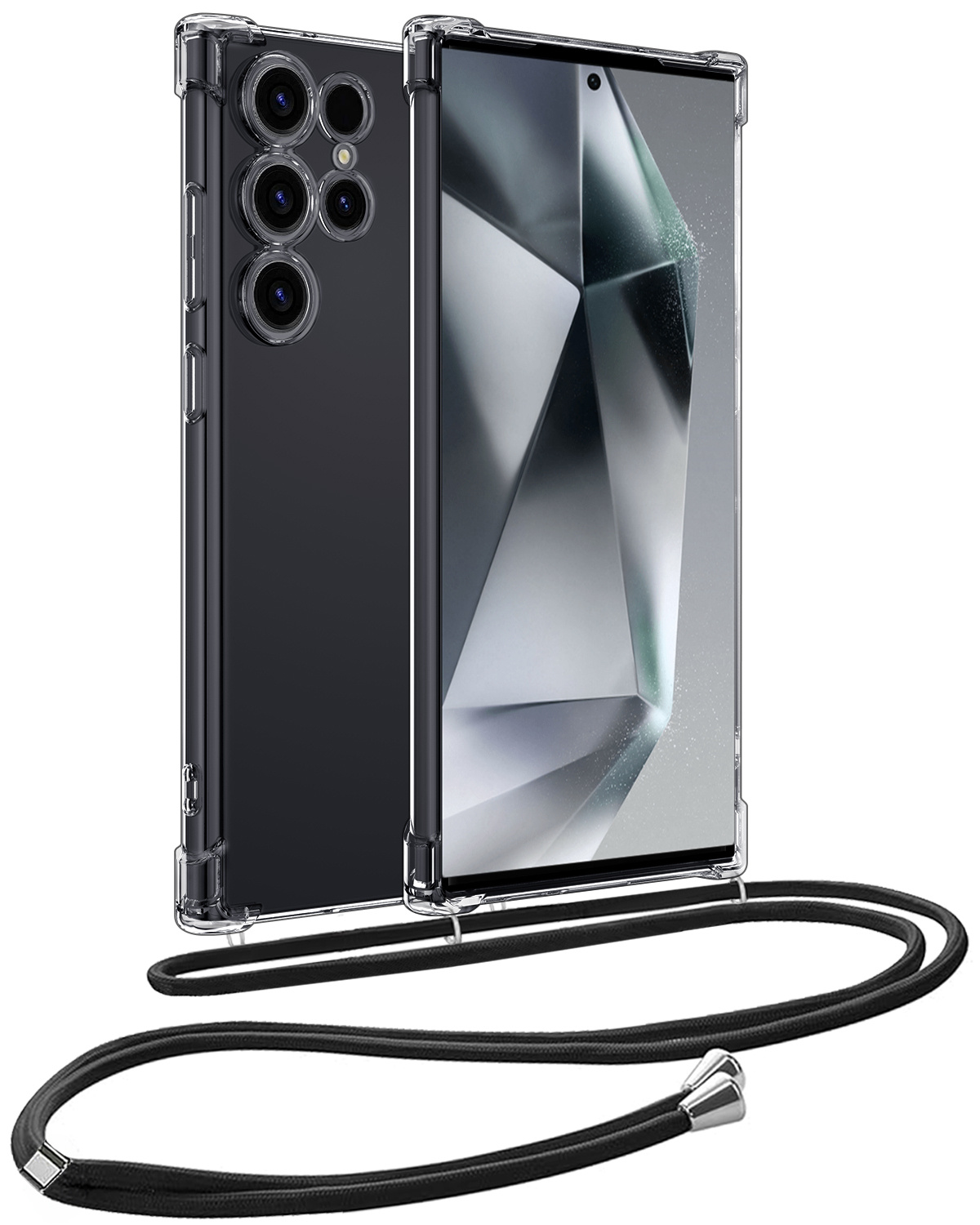 BASEY. Hoes Geschikt voor Samsung S24 Ultra Hoesje Shock Proof Case Met Koord Shock Hoes Met Koord - Hoesje Geschikt voor Samsung Galaxy S24 Ultra Hoes Cover Met Koord - Transparant