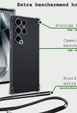 BASEY. Hoes Geschikt voor Samsung S24 Ultra Hoesje Shock Proof Case Met Koord Shock Hoes Met Koord - Hoesje Geschikt voor Samsung Galaxy S24 Ultra Hoes Cover Met Koord - Transparant