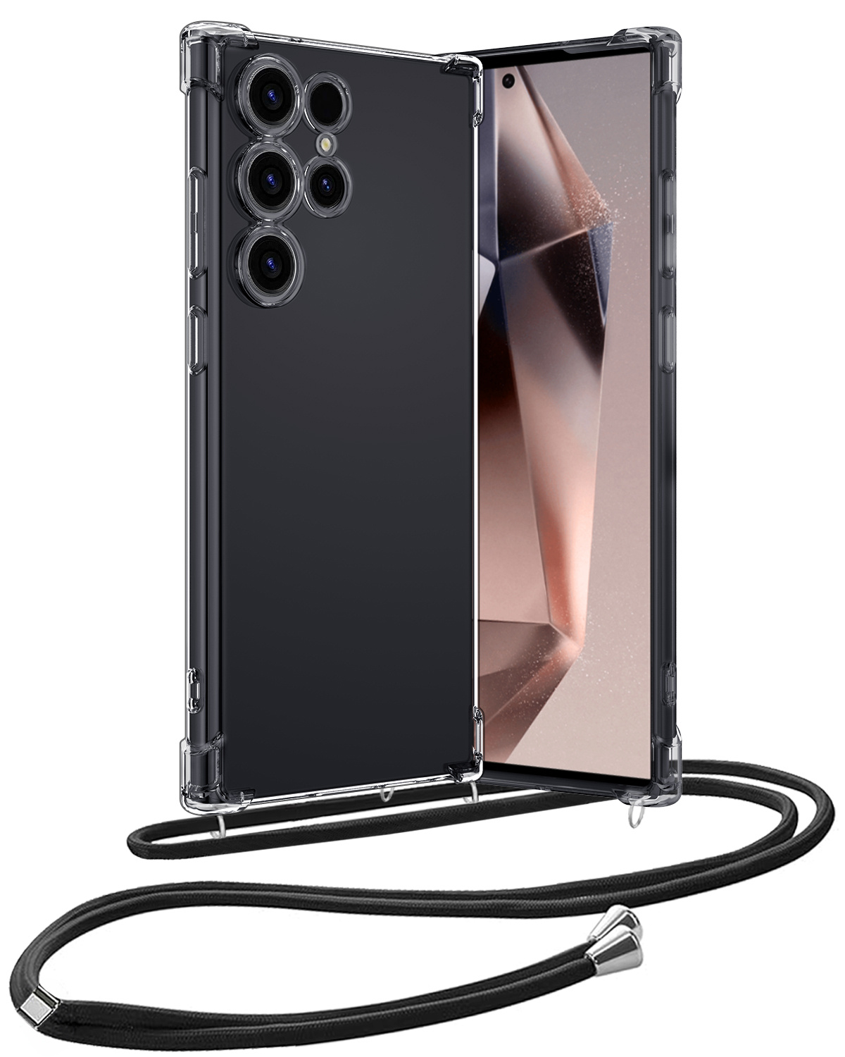 Nomfy Hoesje Geschikt voor Samsung S24 Ultra Hoesje Shock Proof Transparant Met Telefoonketting Case Shock Koord - Hoesje Geschikt voor Samsung Galaxy S24 Ultra Shock Proof Case Met Koord - Transparant