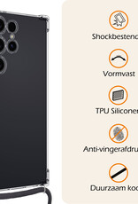Nomfy Hoesje Geschikt voor Samsung S24 Ultra Hoesje Shock Proof Transparant Met Telefoonketting Case Shock Koord - Hoesje Geschikt voor Samsung Galaxy S24 Ultra Shock Proof Case Met Koord - Transparant