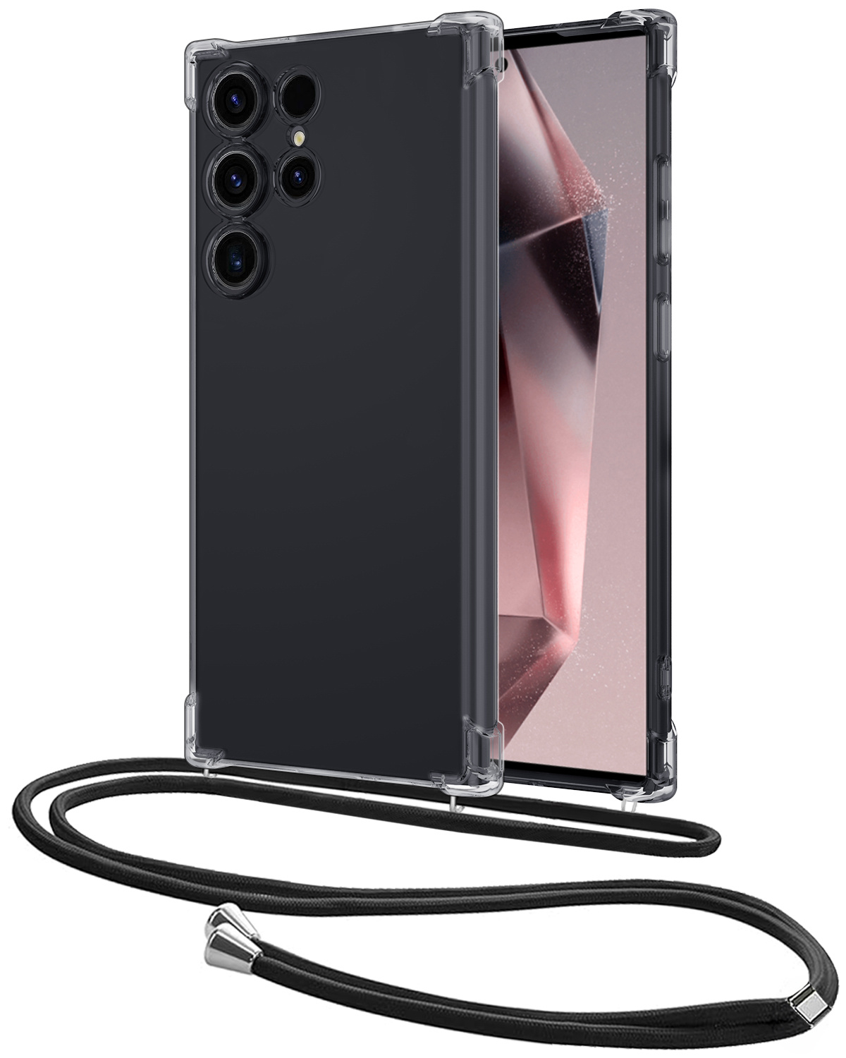 NoXx Hoes Geschikt voor Samsung S24 Ultra Hoesje Transparant Met Telefoonkoord Cover Shock Proof Case Koord Hoes