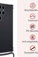 NoXx Hoes Geschikt voor Samsung S24 Ultra Hoesje Transparant Met Telefoonkoord Cover Shock Proof Case Koord Hoes
