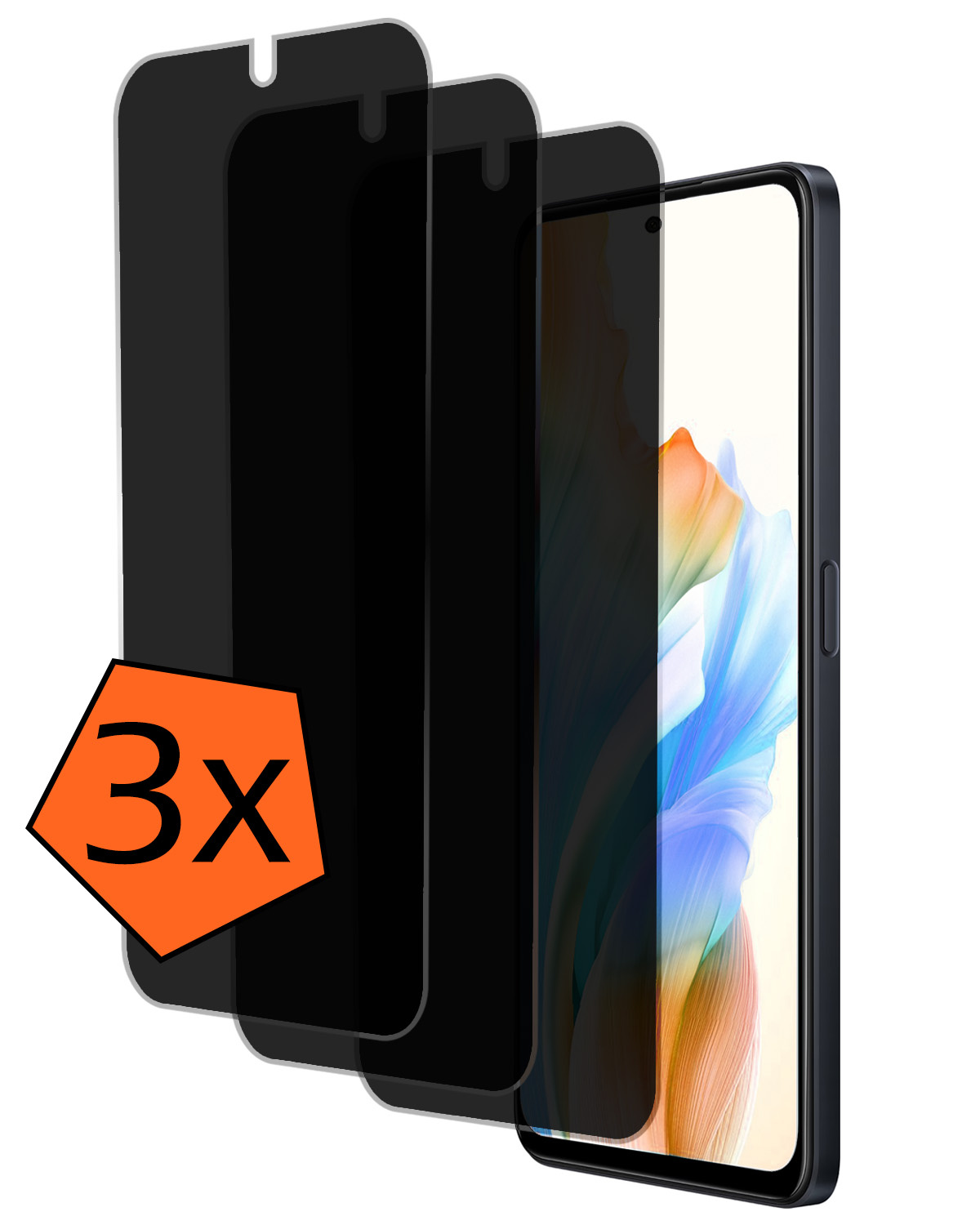 Nomfy Screenprotector Geschikt voor OPPO A98 Screenprotector Privacy Bescherm Glas - Screenprotector Geschikt voor OPPO A98 Privacy Screenprotector Tempered Glass - 3 PACK