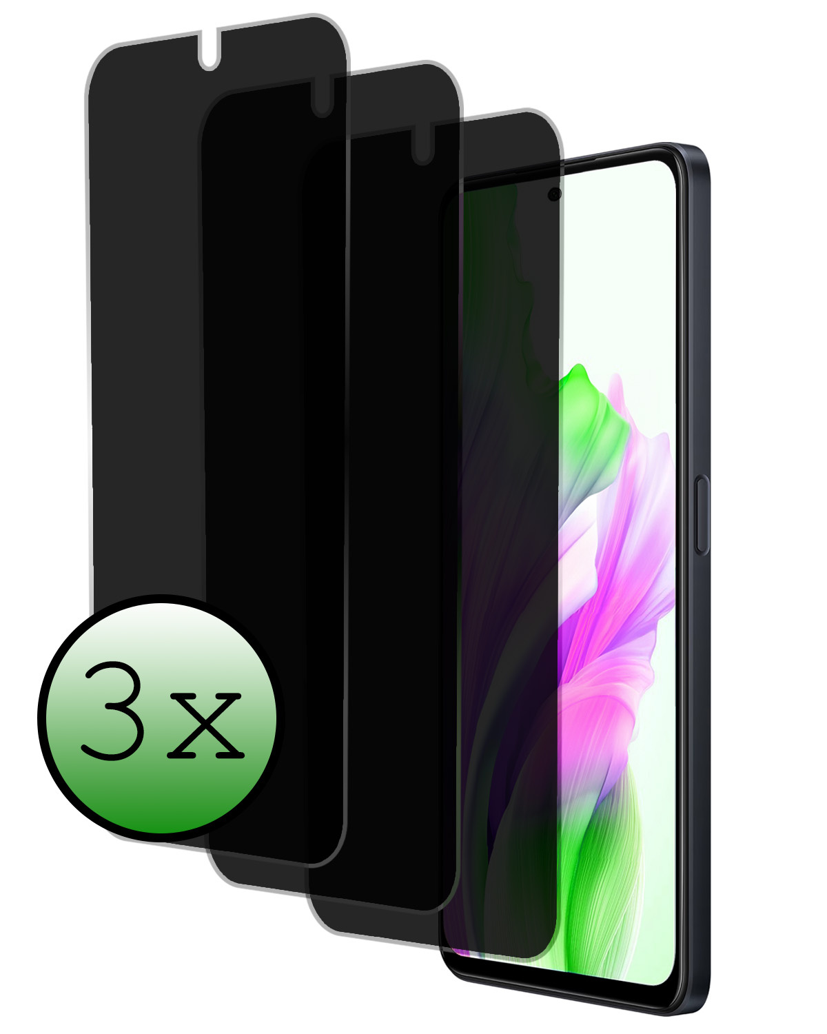 BASEY. Screenprotector Geschikt voor OPPO A98 Screenprotector Privacy Beschermglas - Screenprotector Geschikt voor OPPO A98 Screen Protector Full Screen Privacy - 3 Stuks