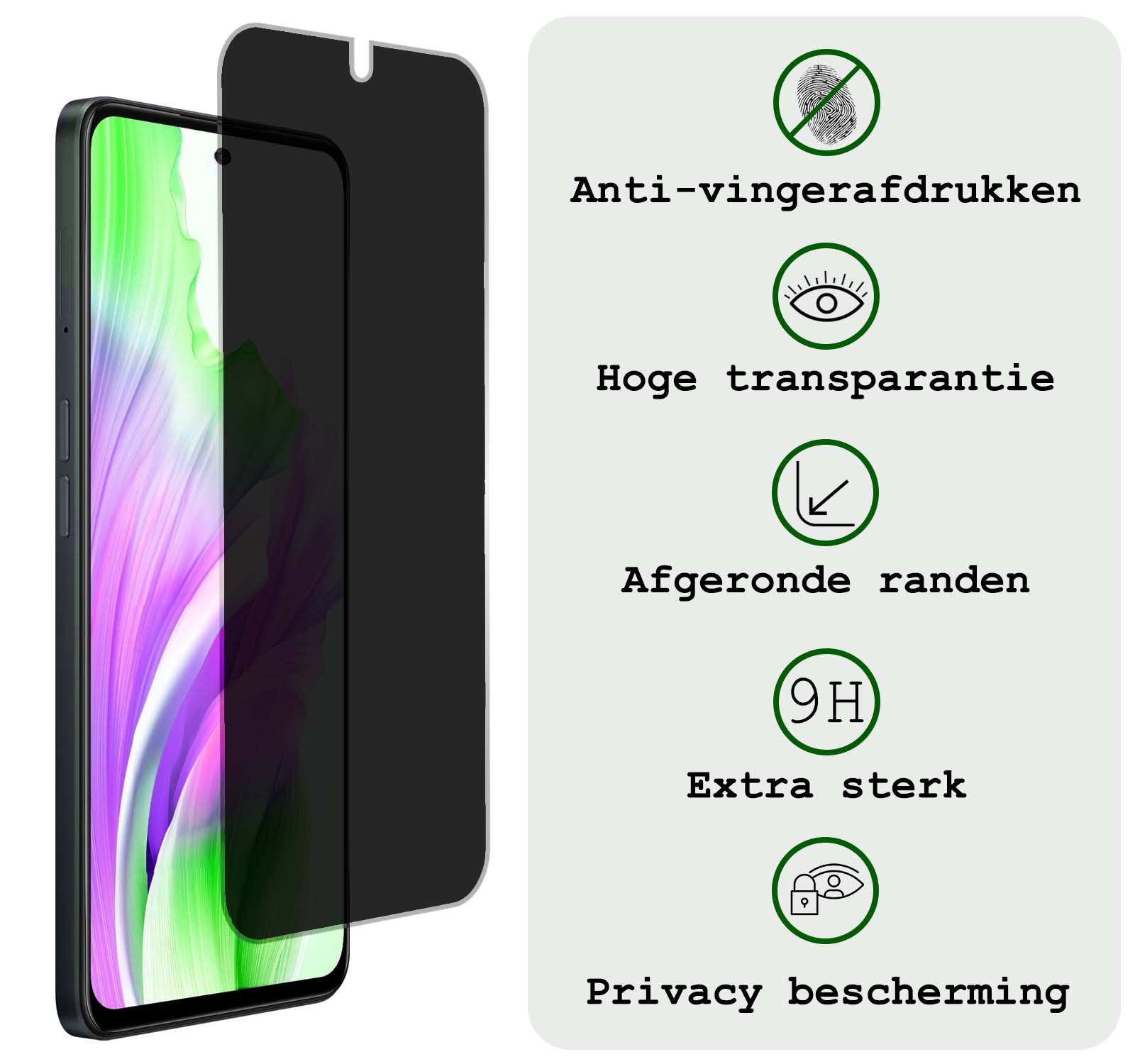 BASEY. Screenprotector Geschikt voor OPPO A98 Screenprotector Privacy Beschermglas - Screenprotector Geschikt voor OPPO A98 Screen Protector Full Screen Privacy