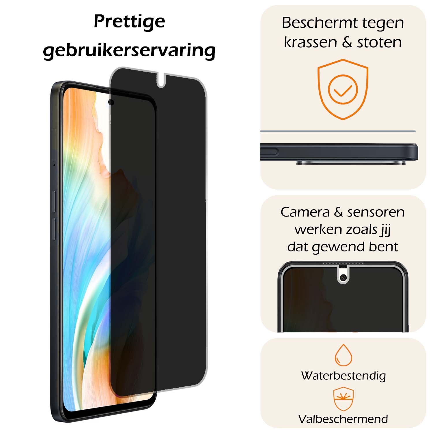 Nomfy Screenprotector Geschikt voor OPPO A58 Screenprotector Privacy Bescherm Glas - Screenprotector Geschikt voor OPPO A58 Privacy Screenprotector Tempered Glass
