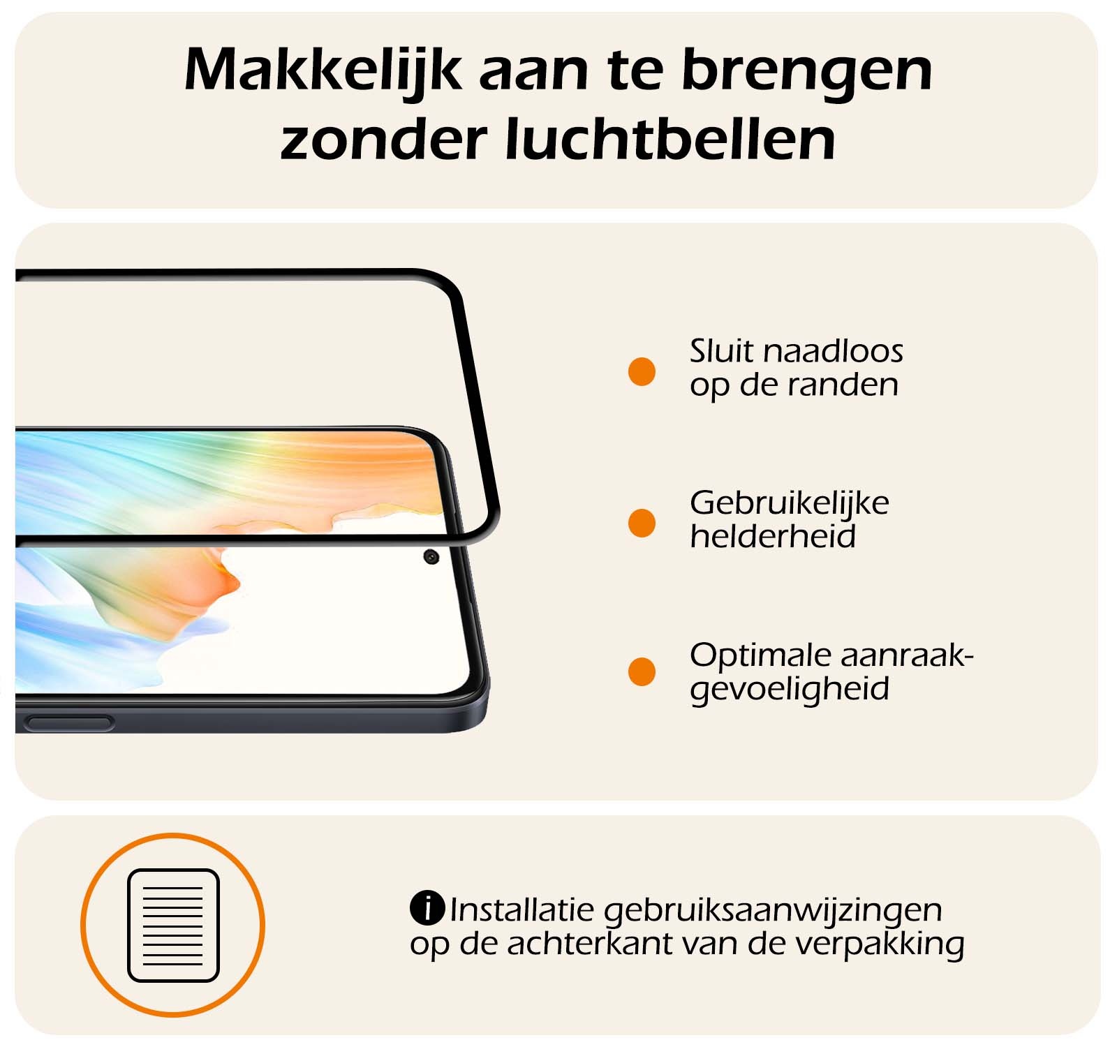 Nomfy Screenprotector Geschikt voor OPPO A58 Screenprotector Bescherm Glas - Screenprotector Geschikt voor OPPO A58 Screen Protector Tempered Glass Full Screen Full Cover - 2 PACK