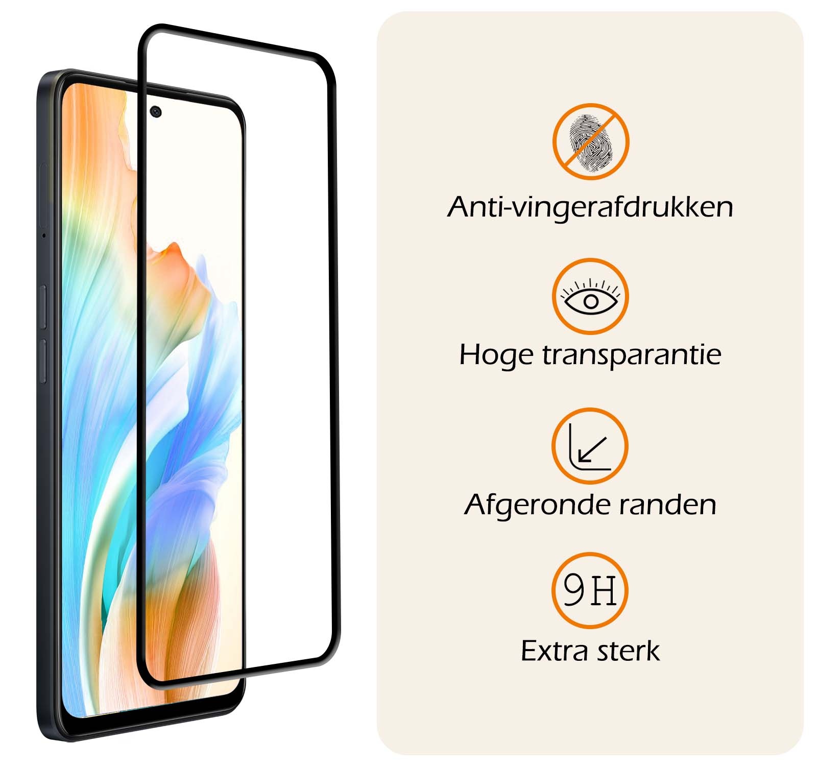 Nomfy Screenprotector Geschikt voor OPPO A58 Screenprotector Bescherm Glas - Screenprotector Geschikt voor OPPO A58 Screen Protector Tempered Glass Full Screen Full Cover