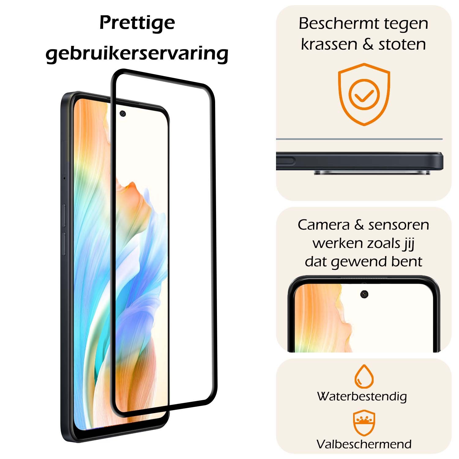 Nomfy Screenprotector Geschikt voor OPPO A58 Screenprotector Bescherm Glas - Screenprotector Geschikt voor OPPO A58 Screen Protector Tempered Glass Full Screen Full Cover
