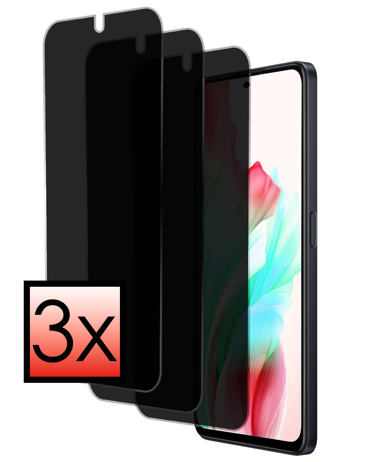 NoXx Screenprotector Geschikt voor OPPO A58 Screenprotector Privacy Tempered Glass Gehard Glas Display Cover - 3x