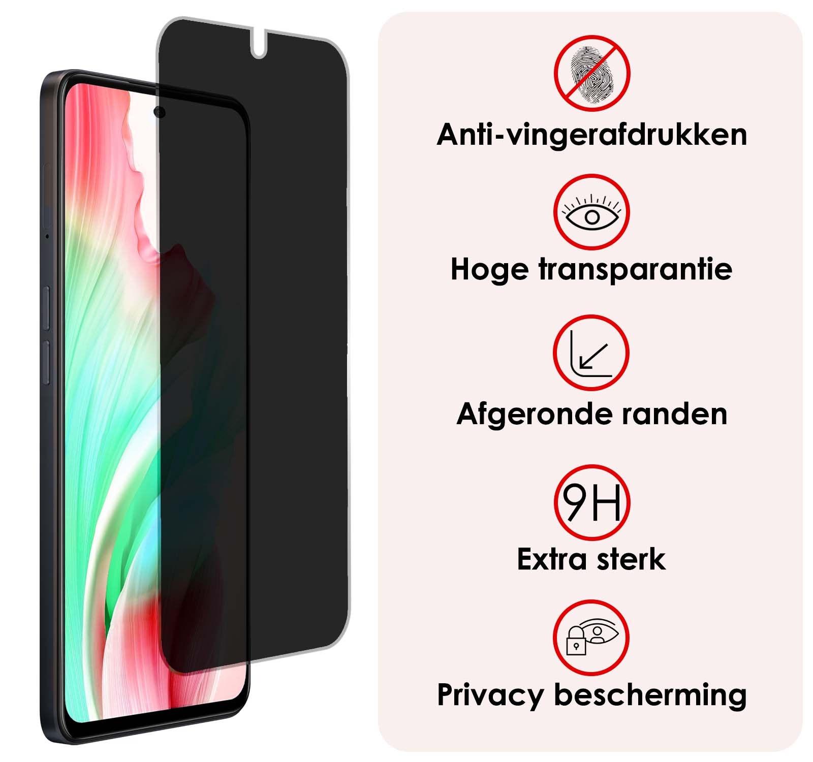 NoXx Screenprotector Geschikt voor OPPO A58 Screenprotector Privacy Tempered Glass Gehard Glas Display Cover - 3x