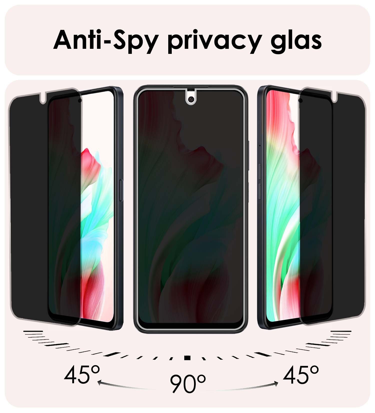 NoXx Screenprotector Geschikt voor OPPO A58 Screenprotector Privacy Tempered Glass Gehard Glas Display Cover - 3x